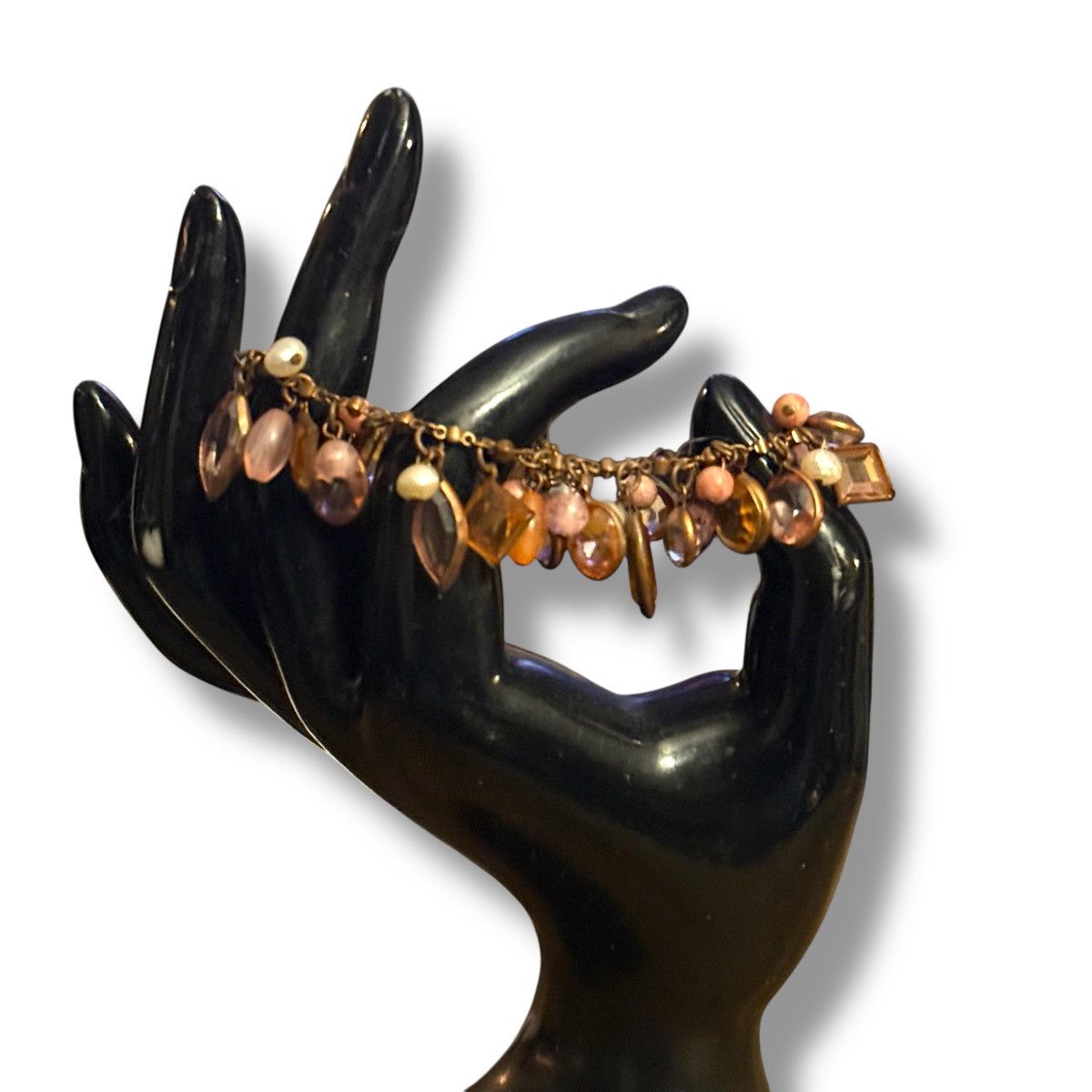 Other Bronze tone bezeled stones and pearls charm toggle bracelet Size ONE SIZE - 2 Thumbnail