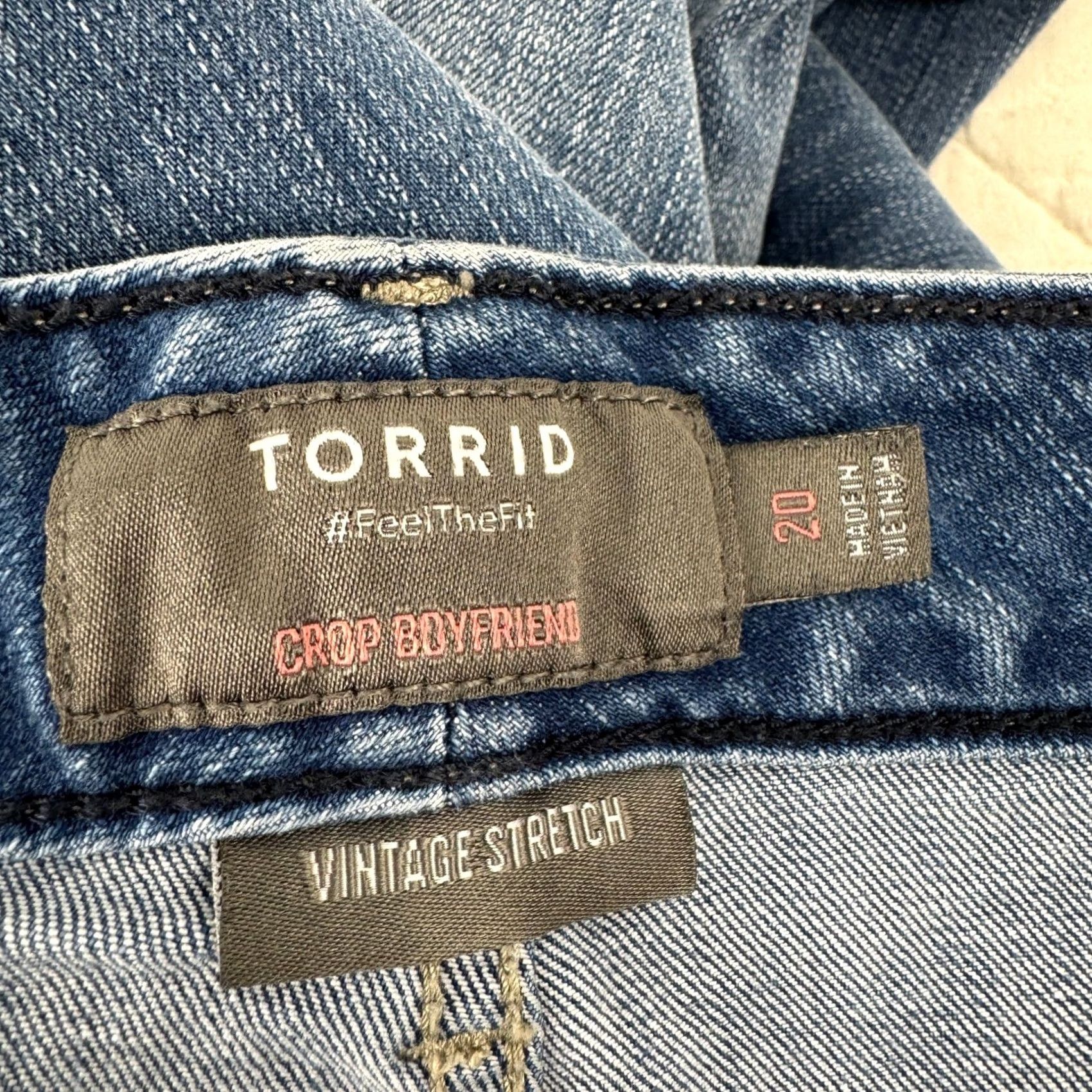 Torrid Torrid Crop Boyfriend Jeans Womens 20 Blue Distressed Stretch Size 42" / US 20 - 3 Thumbnail