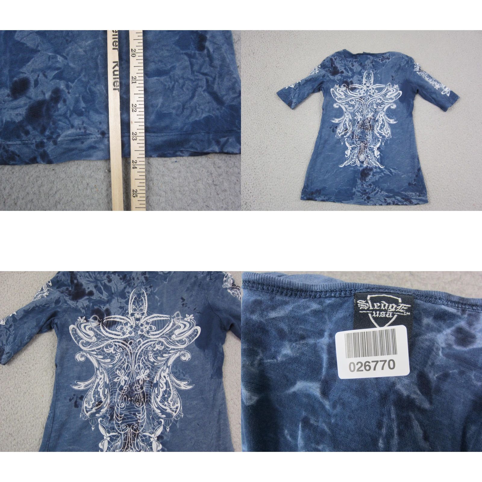 Vintage Sledge Shirt Womens M Blue Tie Dye Beaded Short Sleeve USA Made Size M / US 6-8 / IT 42-44 - 8 Thumbnail