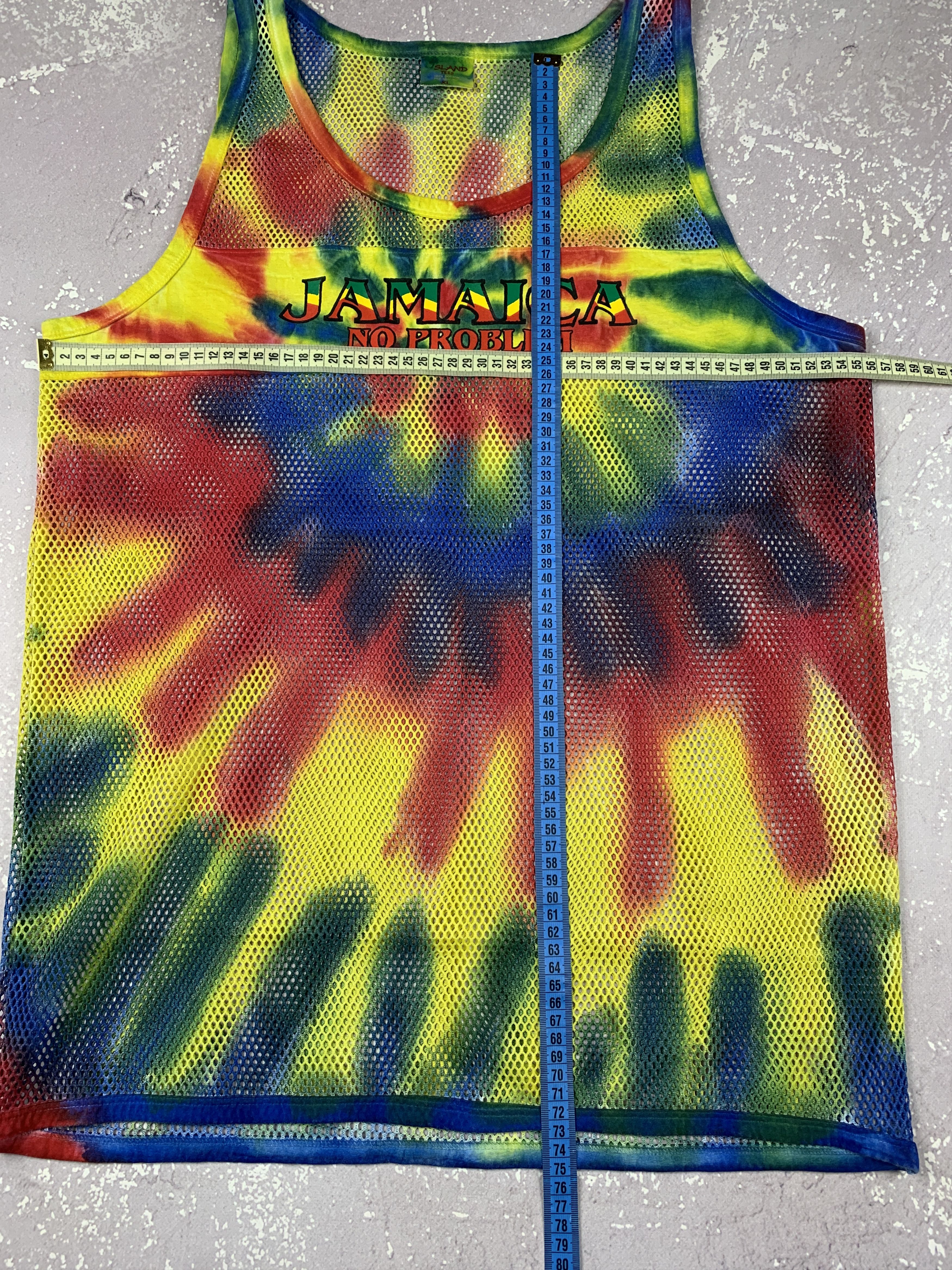 Bob Marley × Vintage Y2K Vintage Jamaica No Problem Rasta Tie Dye Mesh Tank Top Size US XL / EU 56 / 4 - 5 Thumbnail