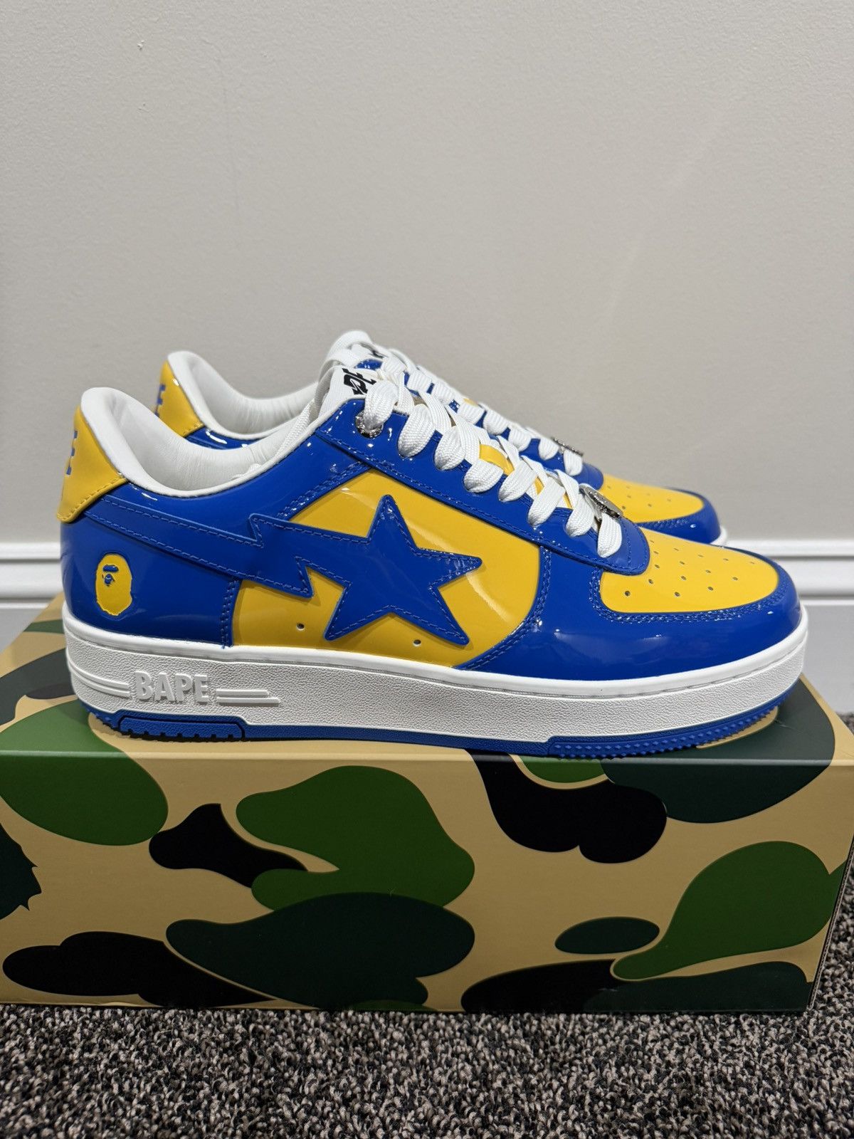 Bape A Bathing Ape Bapesta Patent Leather Blue/Yellow Sneaker Size US 10 / EU 43 - 4 Thumbnail