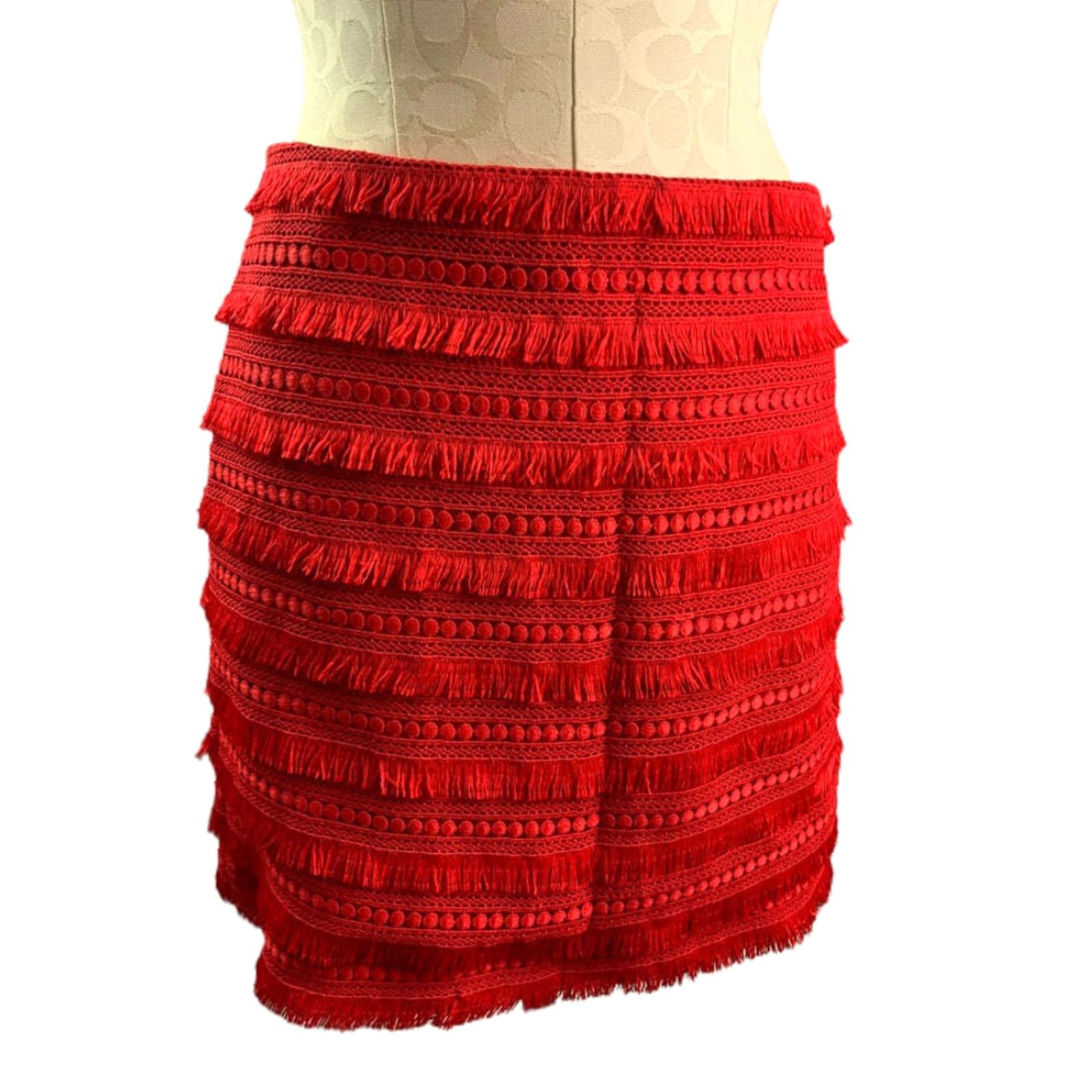 J.Crew J.Crew Skirt Women's 2 Red Mini Fringed Lined Style#G1719 Short 17" Waist 14" Hip 19" Vintage? No, not vintage. Size 26" / US 2 / IT 38 - 2 Thumbnail
