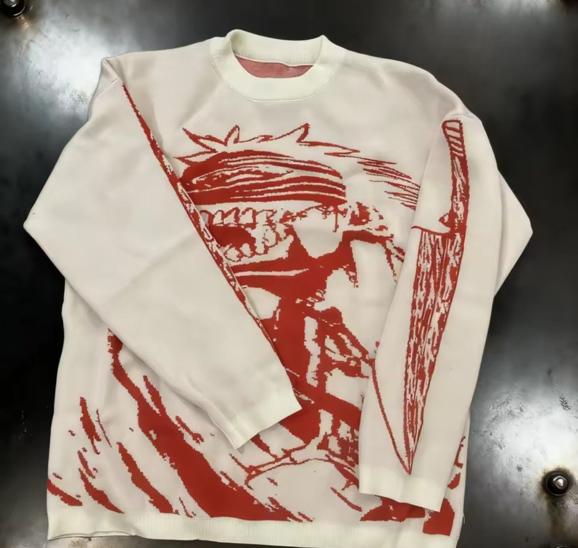 Other Street Retro Y2K Red Graffiti Anime Hero Jacquard Knitwear Size US L / EU 52-54 / 3 - 1 Thumbnail