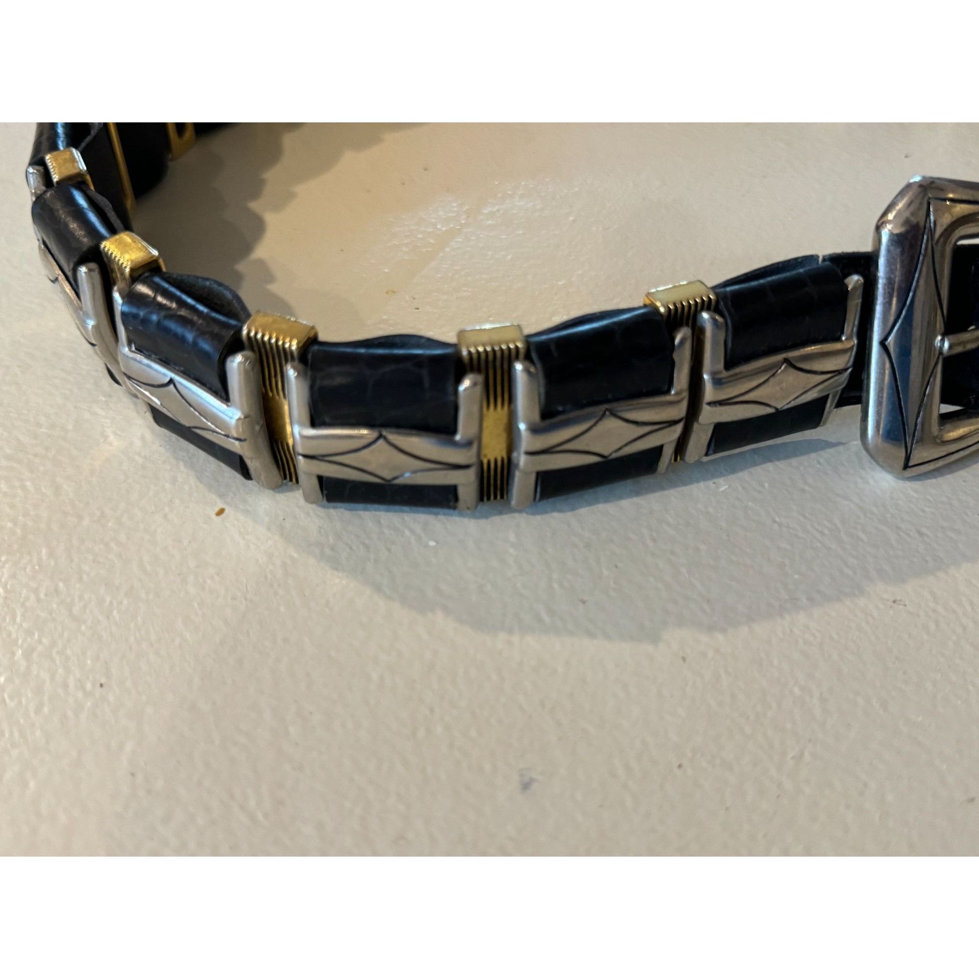Vintage Nanni Italy Size 36 Stunning Black Leather Belt Size ONE SIZE - 4 Thumbnail