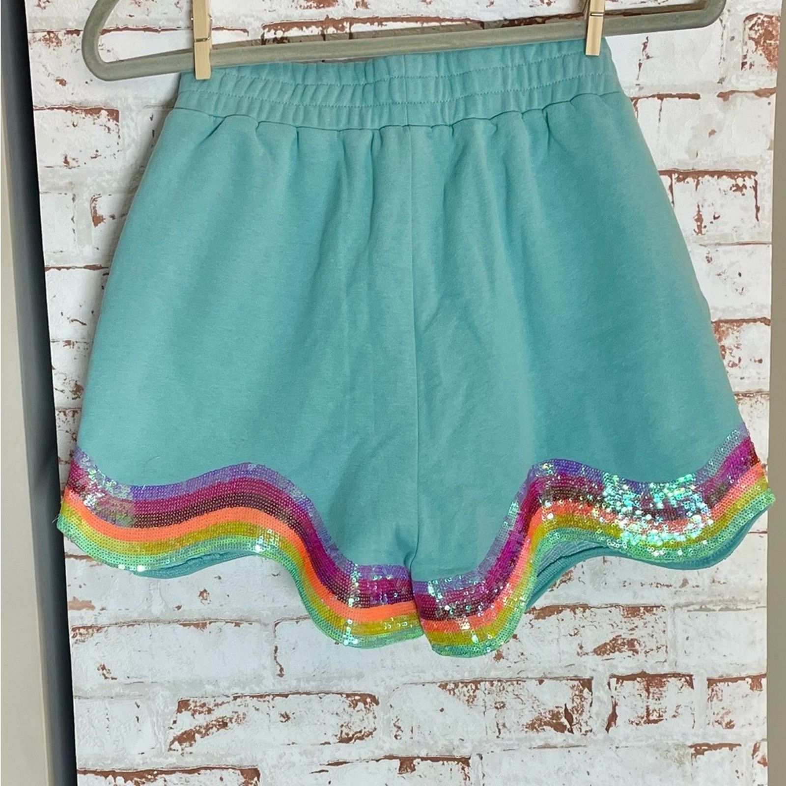 & Other Stories QUEEN OF SPARKLES Blue Shorts with Rainbow Sequin Trim Size 27" / US 4 / IT 40 - 3 Thumbnail
