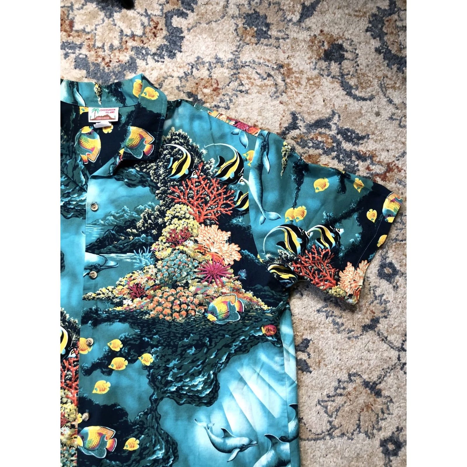 Evergreen Evergreen Island Hawaiian Shirt Mens Large Ocean Fish Coral Dolphin Tropical Size US L / EU 52-54 / 3 - 4 Thumbnail