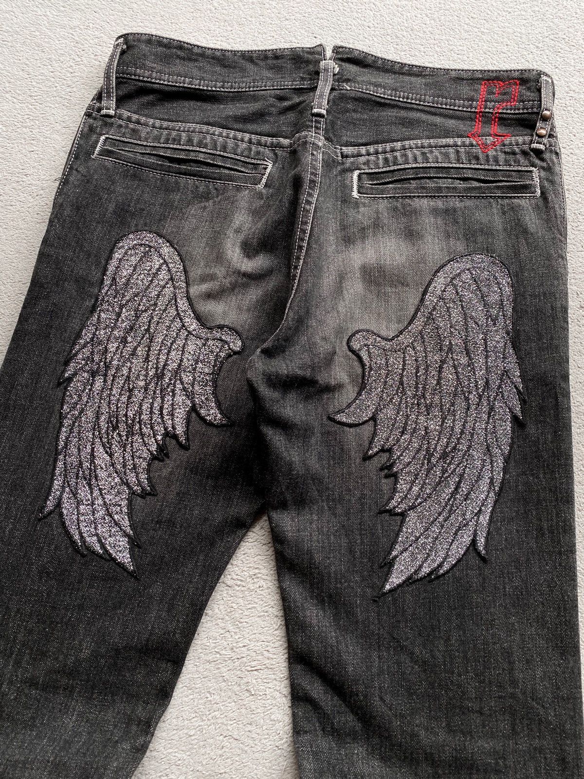 If Six Was Nine 💥Sick💥 Roen Wing Denim Flare Jeans Size US 31 - 4 Thumbnail