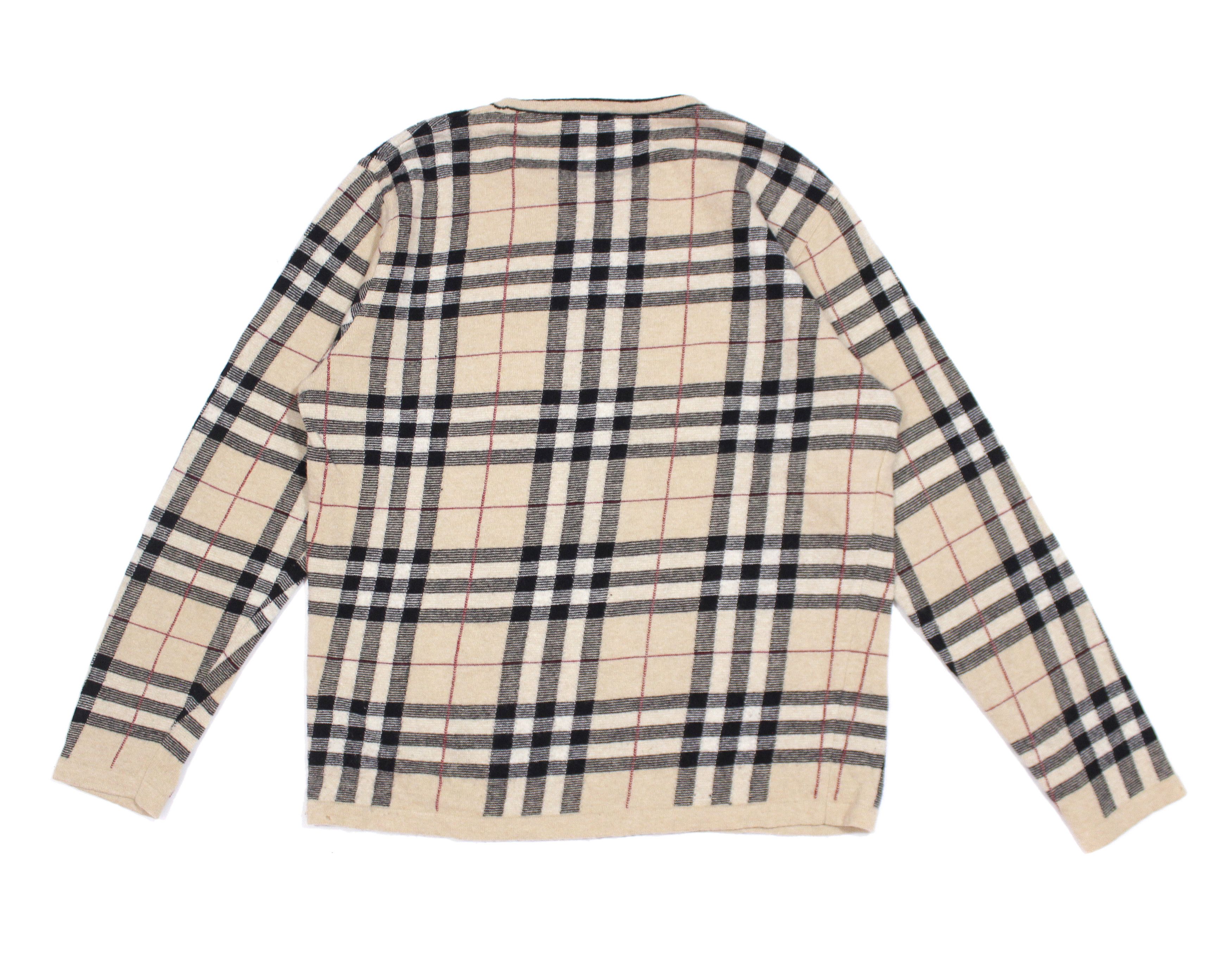 Burberry 00S Nova Check Distressed Wool Knit Vintage Size US XL / EU 56 / 4 - 2 Thumbnail