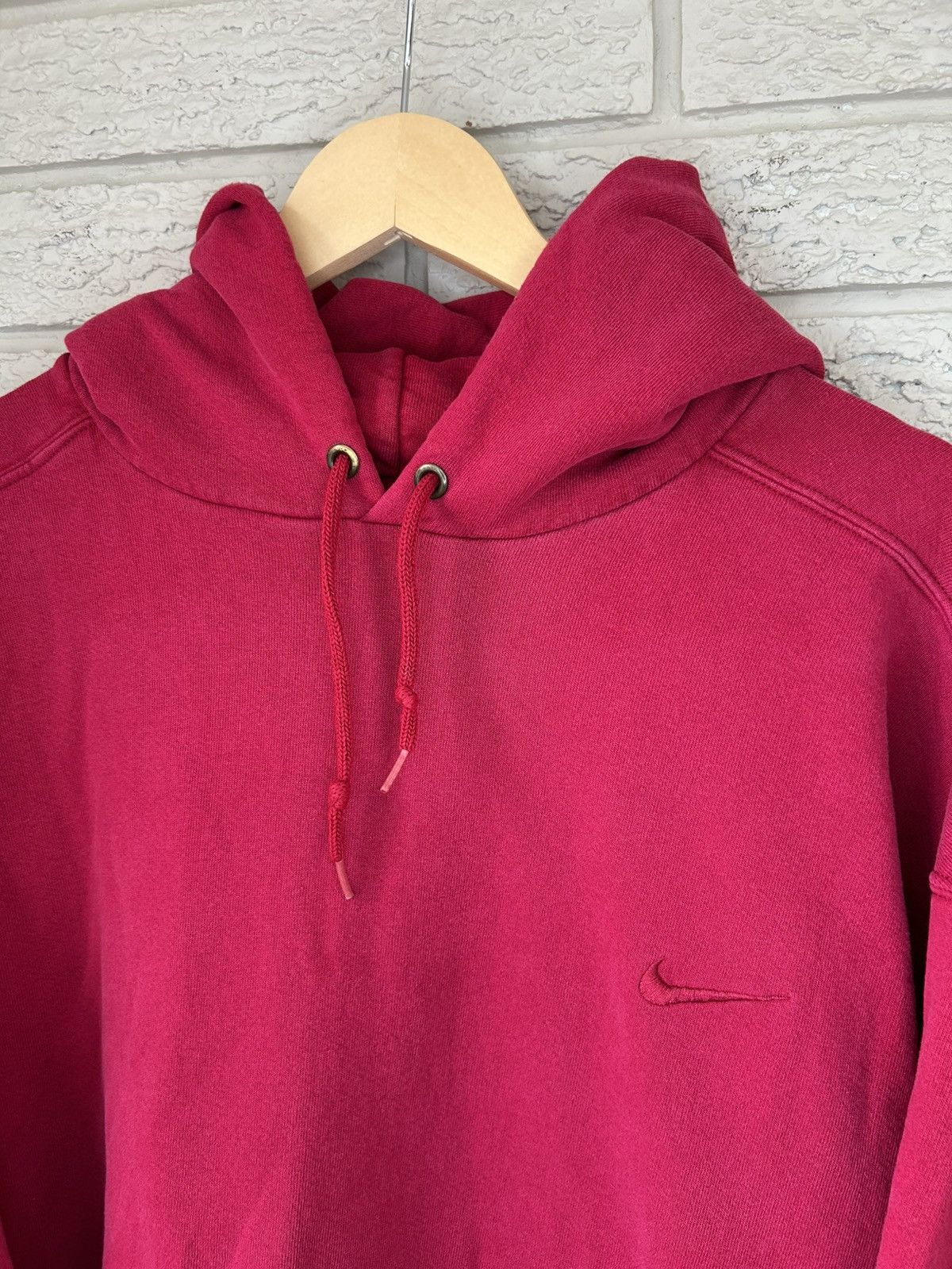 Nike × Vintage Vintage 90s Nike Swoosh Red Pullover Hoodie Size US XXL / EU 58 / 5 - 3 Thumbnail