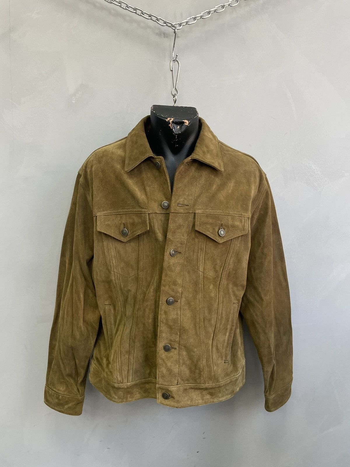 Vintage Y2K GAP Brown retro Suede trucker Leather Jacket