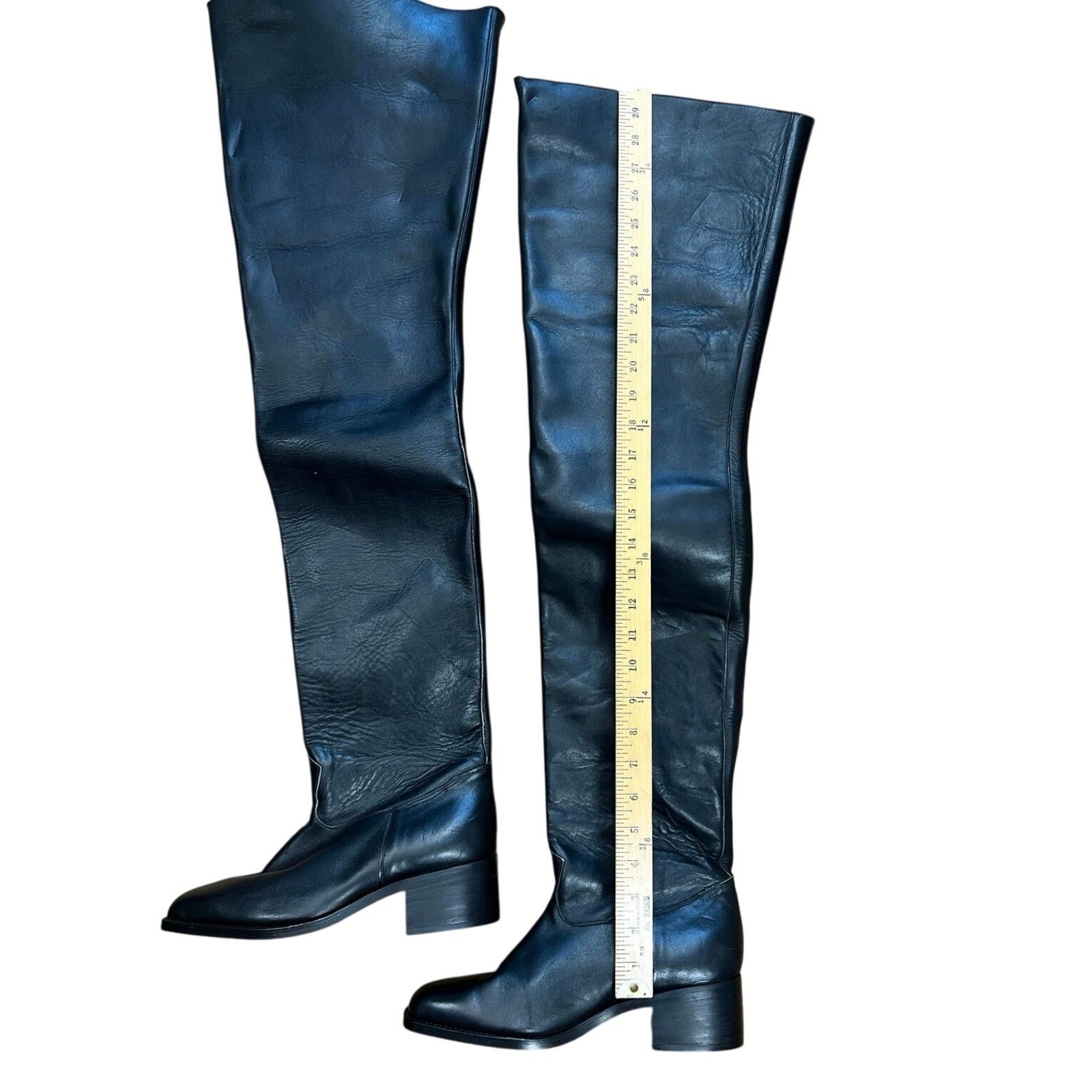 Handmade Vintage Rare Anello & Davide Tall Black Leather Boots Men 7D Size US 7 / EU 40 - 3 Thumbnail