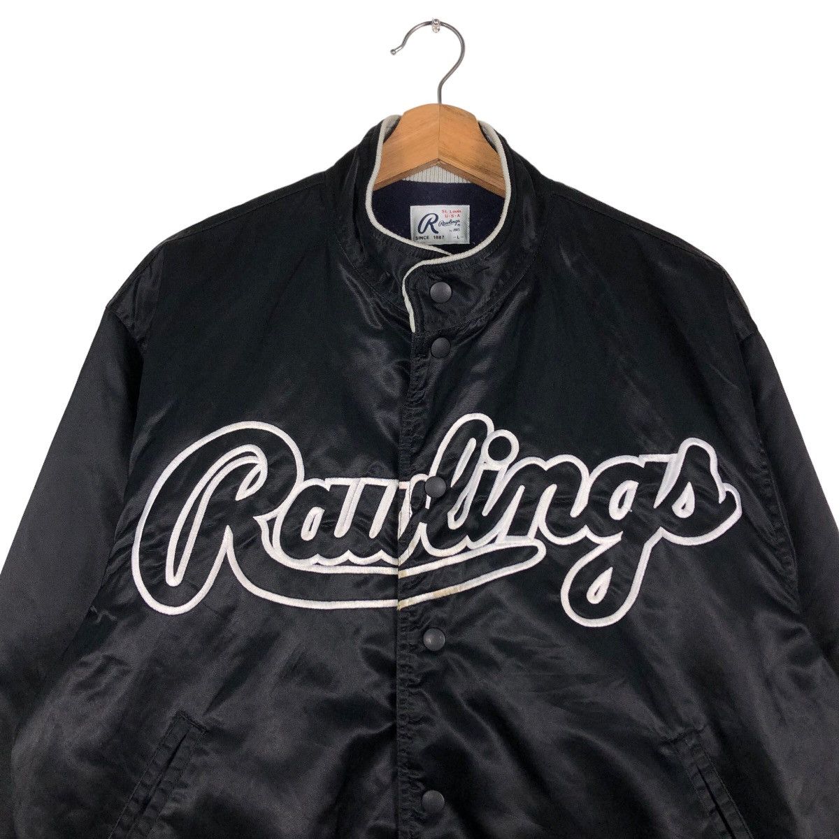Japanese Brand 🔥Vintage Satin Bomber Jacket Rawlings Spell Out Big Logo Size US L / EU 52-54 / 3 - 3 Thumbnail