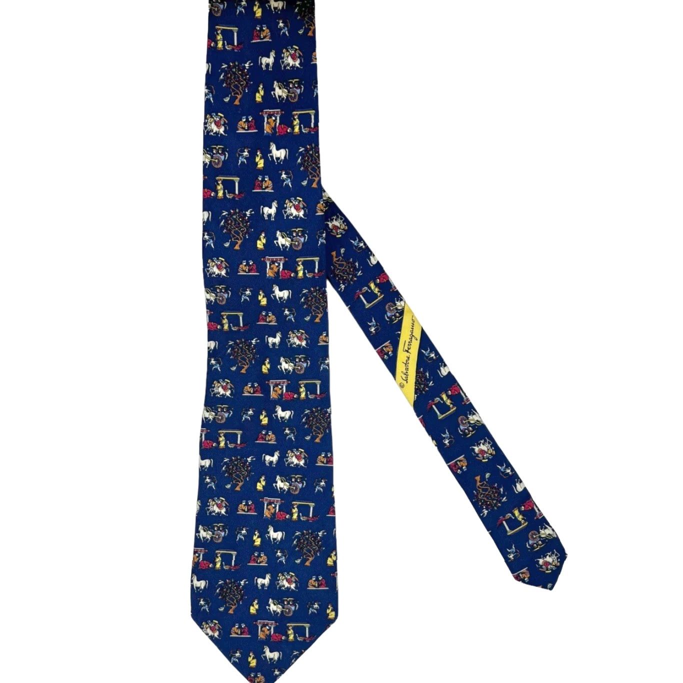 Salvatore Ferragamo SALVATORE FERRAGAMO Tie Persian Medieval Novelty Blue Silk Italy Necktie Size ONE SIZE - 2 Thumbnail