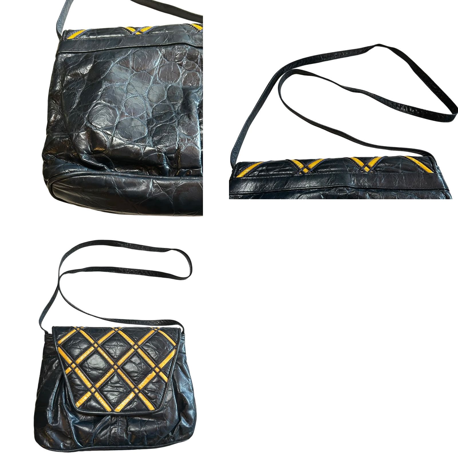Vintage VINTAGE Fifth Avenue Leather Purse Shoulder HandBag Navy & Yellow Women Made In USA Bag Size ONE SIZE - 11 Thumbnail