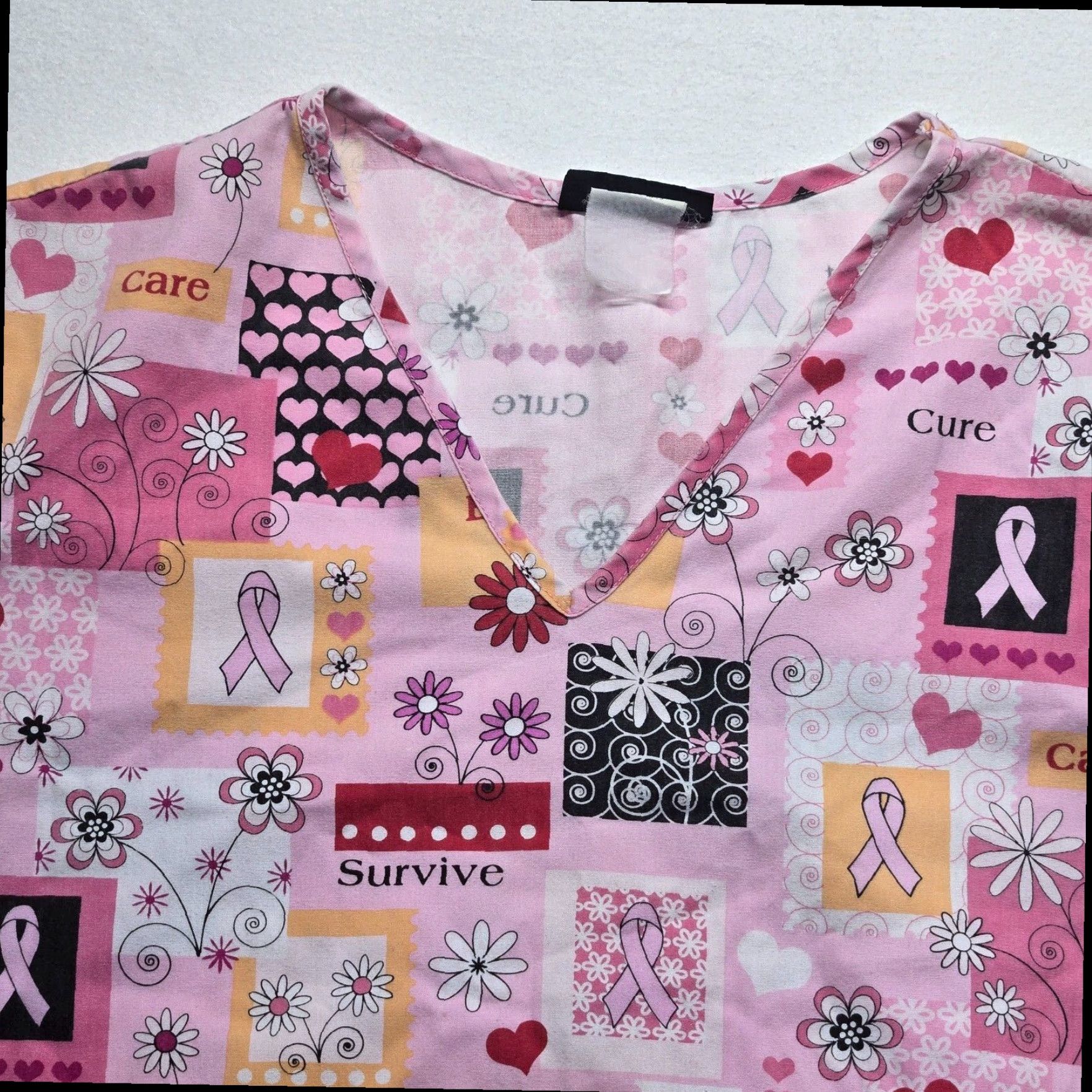 Cherokee Cherokee Pink Ribbon V Neck Scrub Top Women's Adult Large Pink Cotton Blend Medical Size US L / EU 52-54 / 3 - 2 Thumbnail
