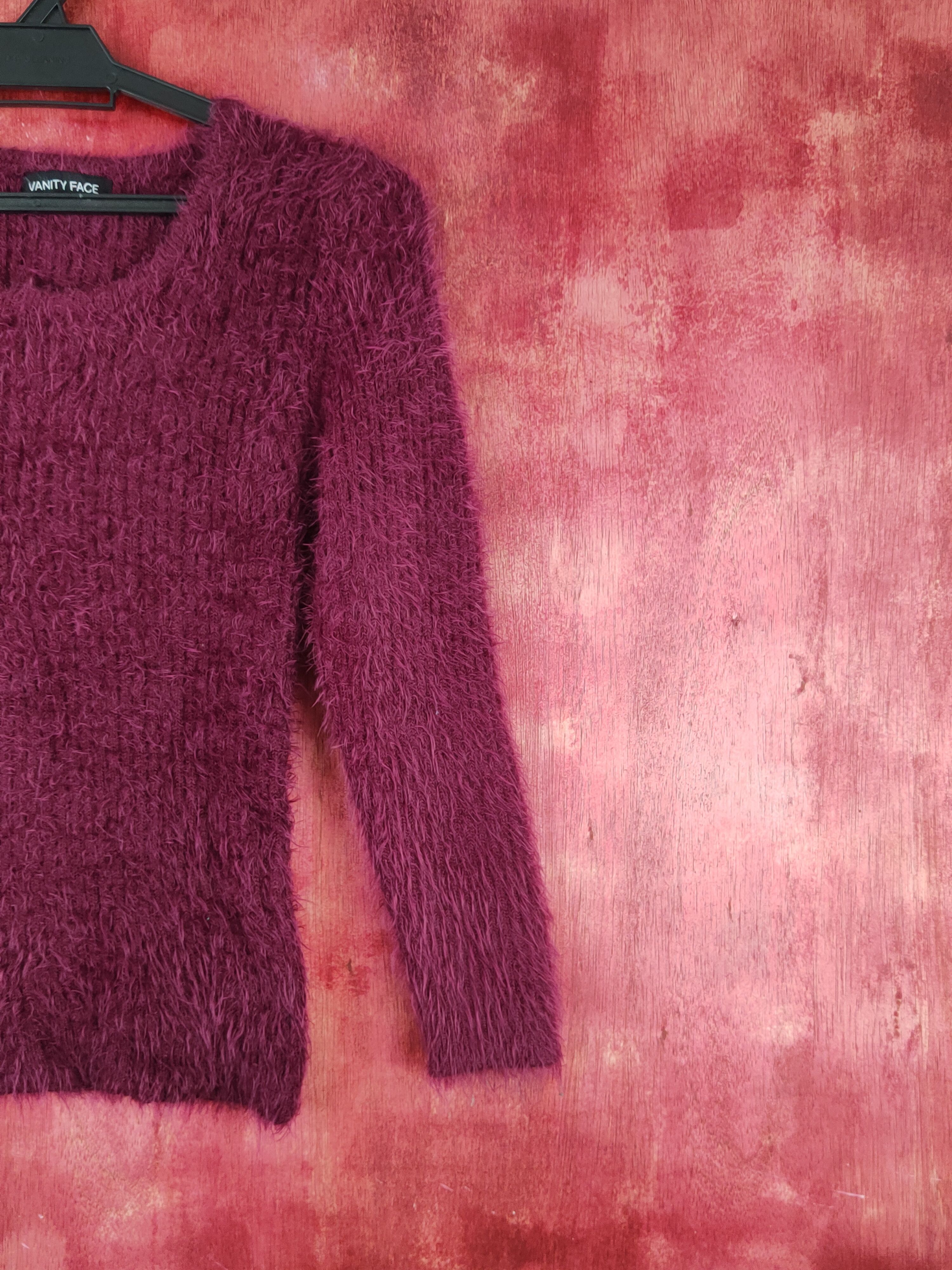 Homespun Knitwear Vanity Face Purple Shag Shaggy Fur Mohair Knitwear #S1896 Size XS / US 0-2 / IT 36-38 - 5 Thumbnail