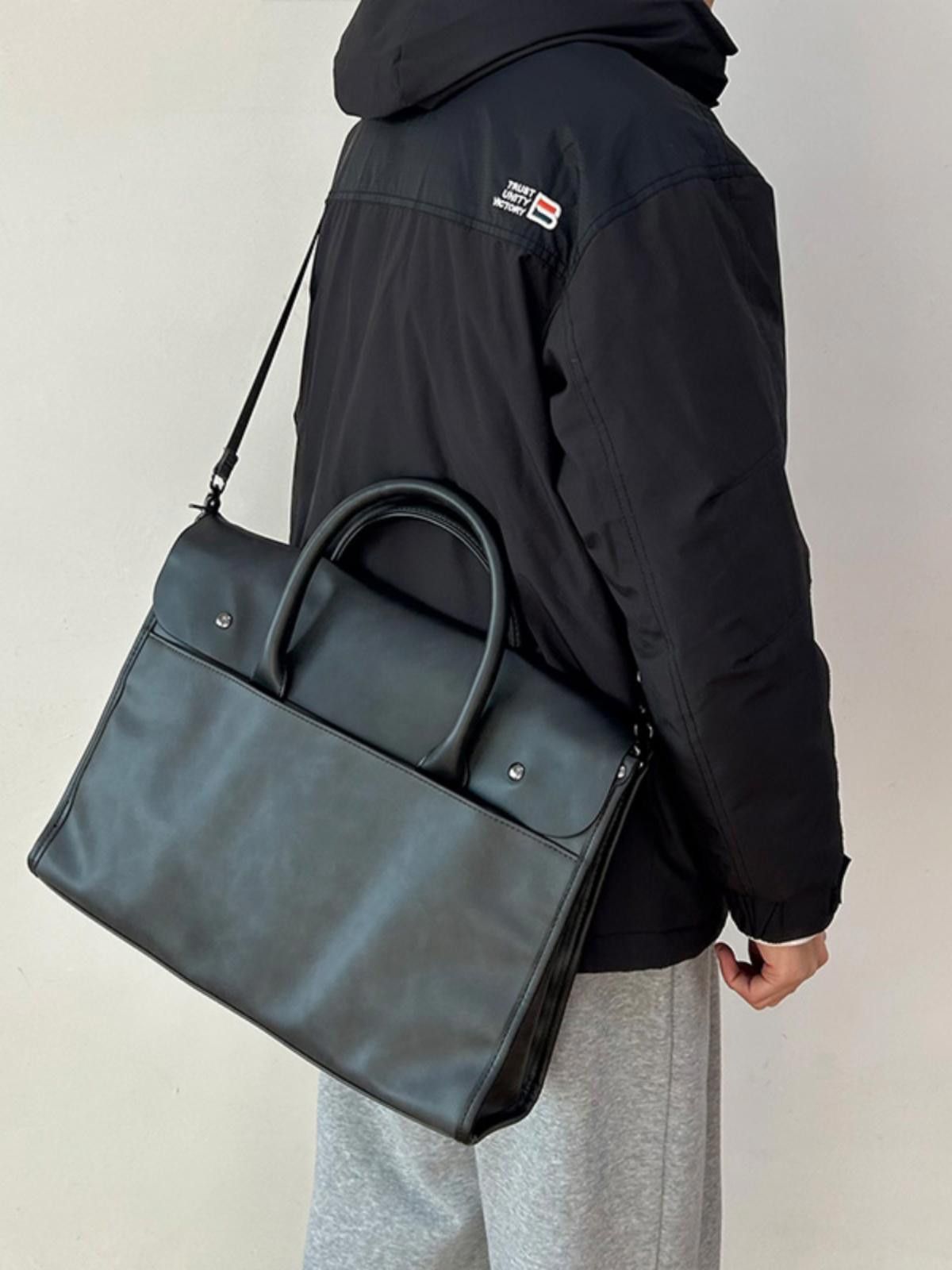 Sleek Black Leather Briefcase - Stylish & Durable