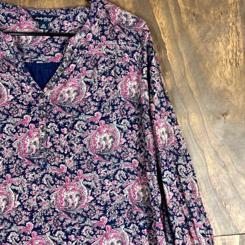 Lucky Brand Lucky Brand Blouse Womens Paisley Long Sleeve Henley V Neck Boho Pink M Size M / US 6-8 / IT 42-44 - 5 Thumbnail