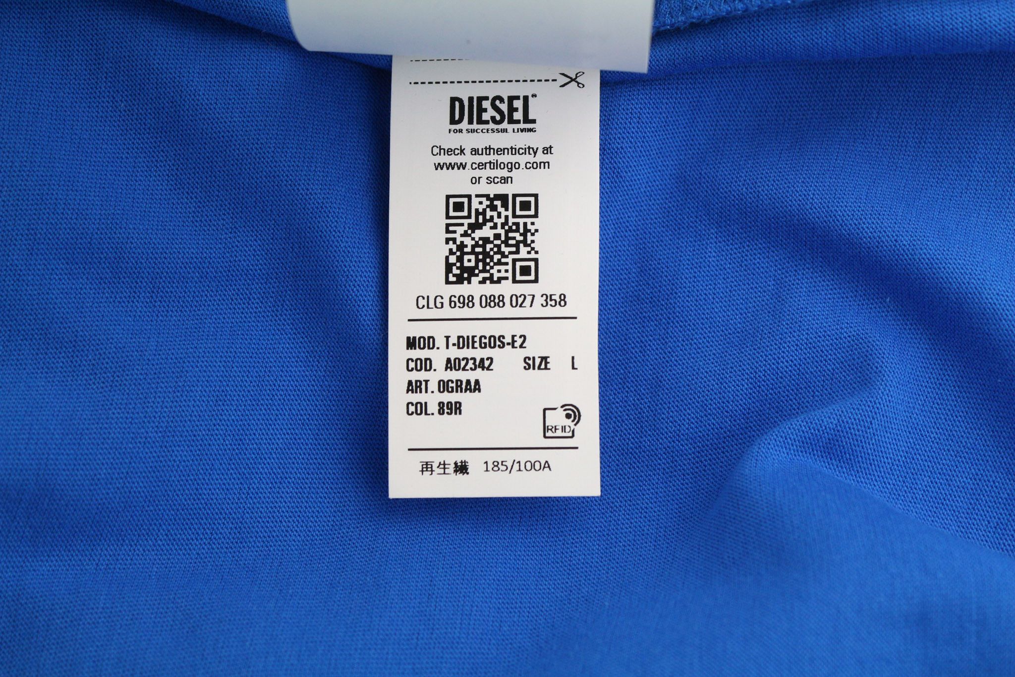 Diesel T-DIEGOS-E2 L Crew Neck Tricot Logo Blue T-Shirt 40310 Size US L / EU 52-54 / 3 - 9 Thumbnail