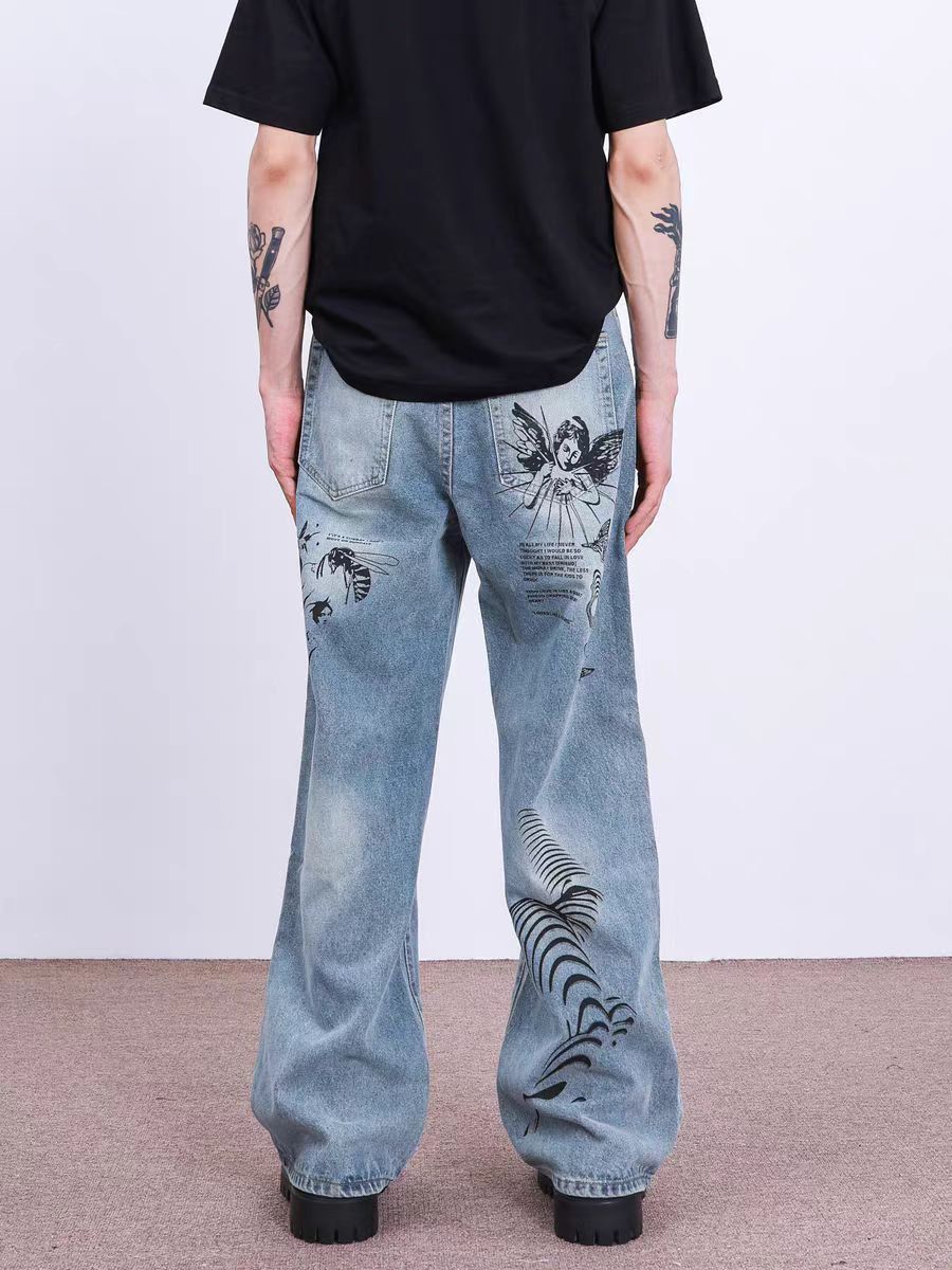 Japanese Brand × Jean Vintage graffiti-print ripped baggy jeans Size US 34 / EU 50 - 3 Thumbnail