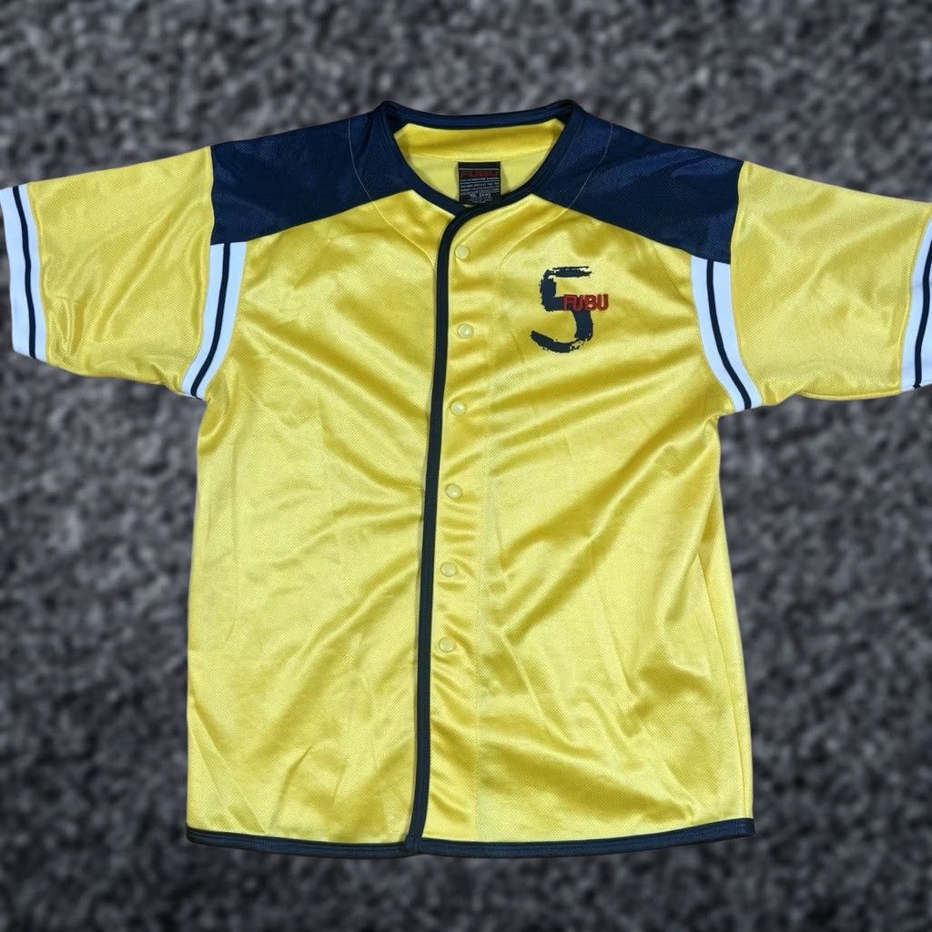 Fubu VINTAGE FUBU Baseball Jersey Shirt Mens XL Yellow Blue Button Sports 05 Y2K Size US XL / EU 56 / 4 - 1 Thumbnail