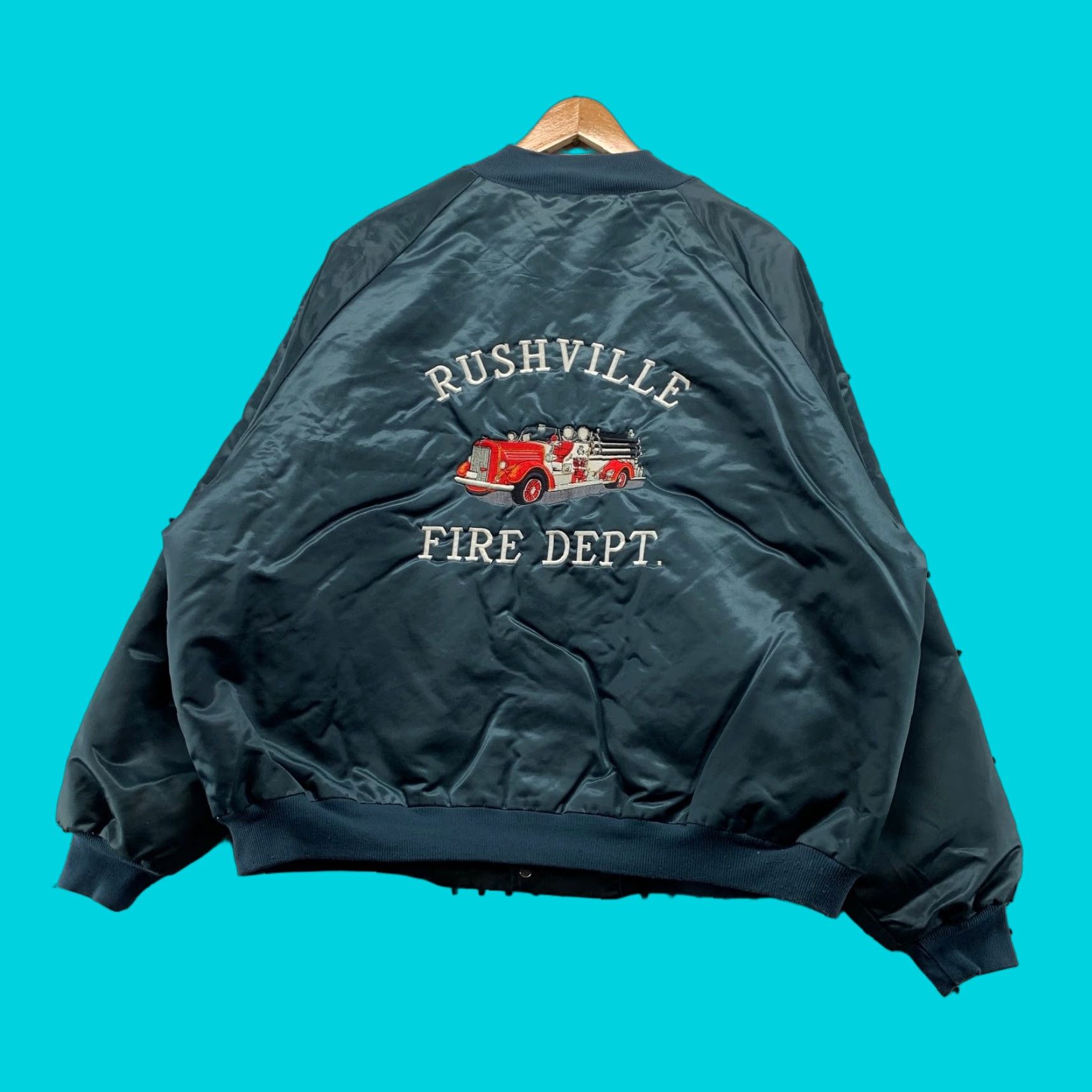Vintage VINTAGE Ark Jacket Mens 3XL Blue Satin Bomber Jacket Fire Department Rushville NY? Size US XXL / EU 58 / 5 - 1 Thumbnail