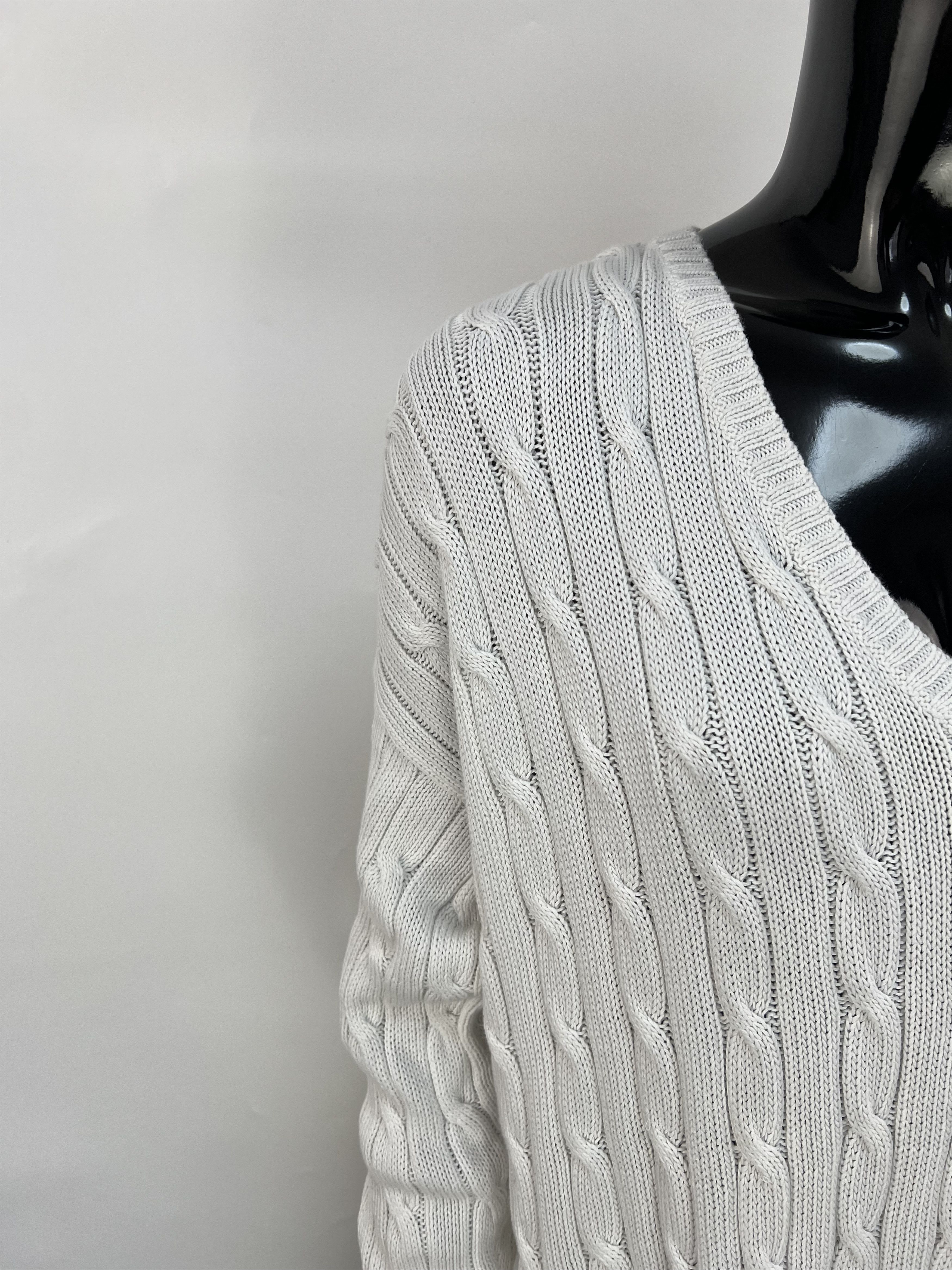 Polo Ralph Lauren Polo Ralph Lauren White Cotton Cable Knit V-Neck Sweater Size L / US 10 / IT 46 - 5 Thumbnail