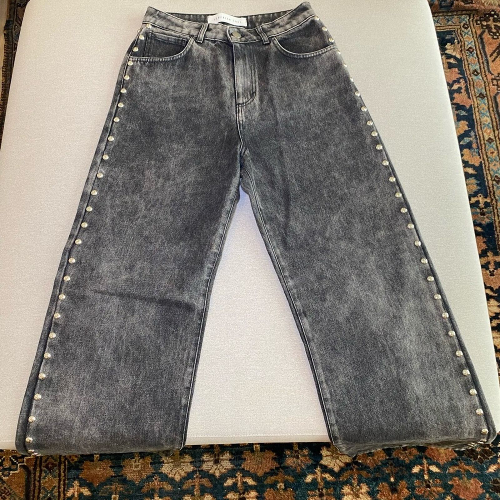 Area Federica tosi high rise black studded wide leg denim 28 Size 28" / US 6 / IT 42 - 2 Thumbnail