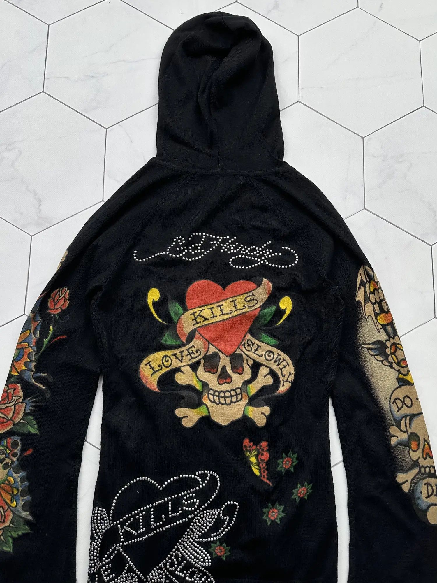 Christian Audigier Ed Hardy Vintage Hooded Dress (B72) Size S / US 4 / IT 40 - 8 Thumbnail