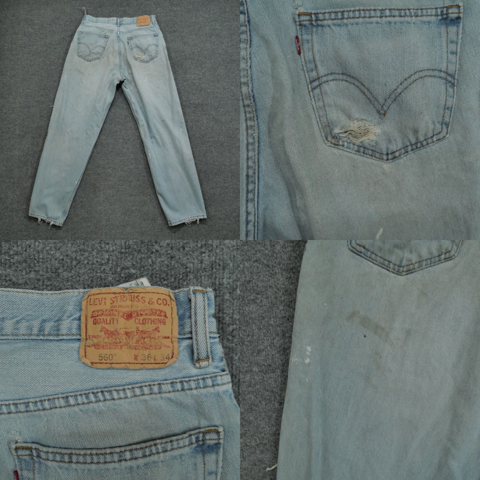 Levi's VINTAGE Levi's 560 Jeans Mens 36x34 Blue Distressed Grunge Tapered Baggy 90s Men Jeans Size US 36 / EU 52 - 9 Thumbnail