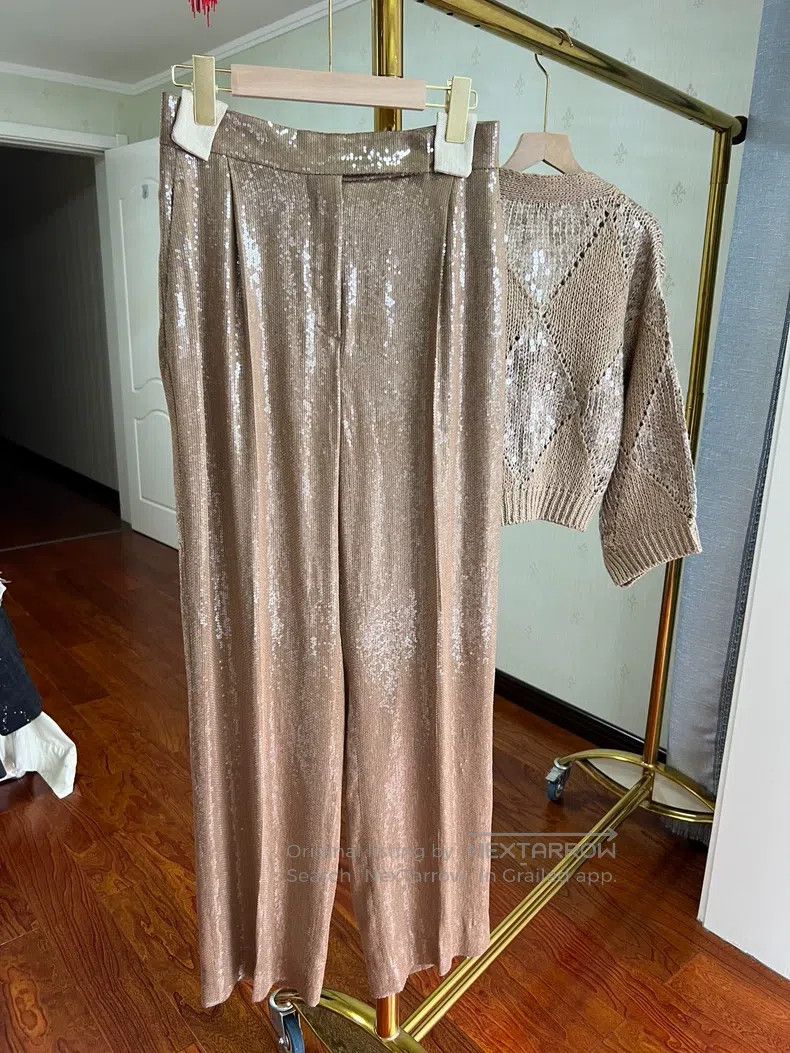 Brunello Cucinelli Brunello Cucinelli Full Glitter Wide Leg Pants Size 26" / US 2 / IT 38 - 1 Thumbnail