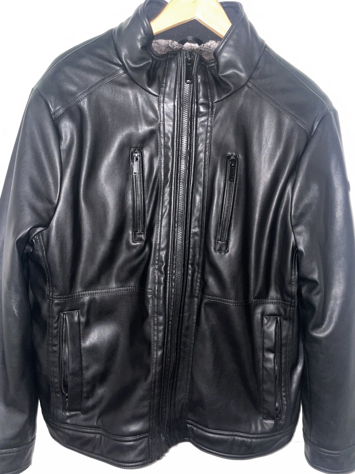 Image of Calvin Klein Leather Jacket in Black, Men's (Size XL)