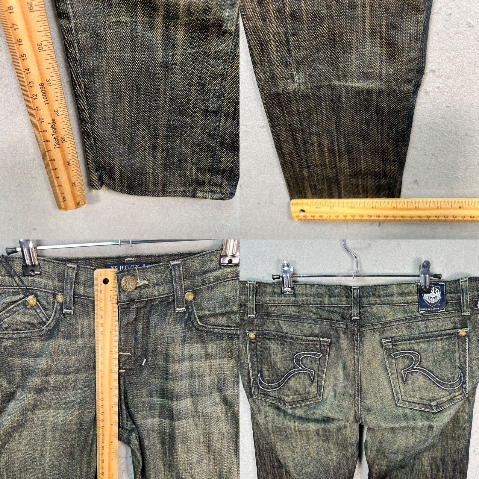 Vintage Rock & Republic Jeans Skinny Distressed Denim 29 Womens Slim 5-Pocket Blue Cotton Blend Inseam 36 Vintage: No Size 29" - 8 Thumbnail
