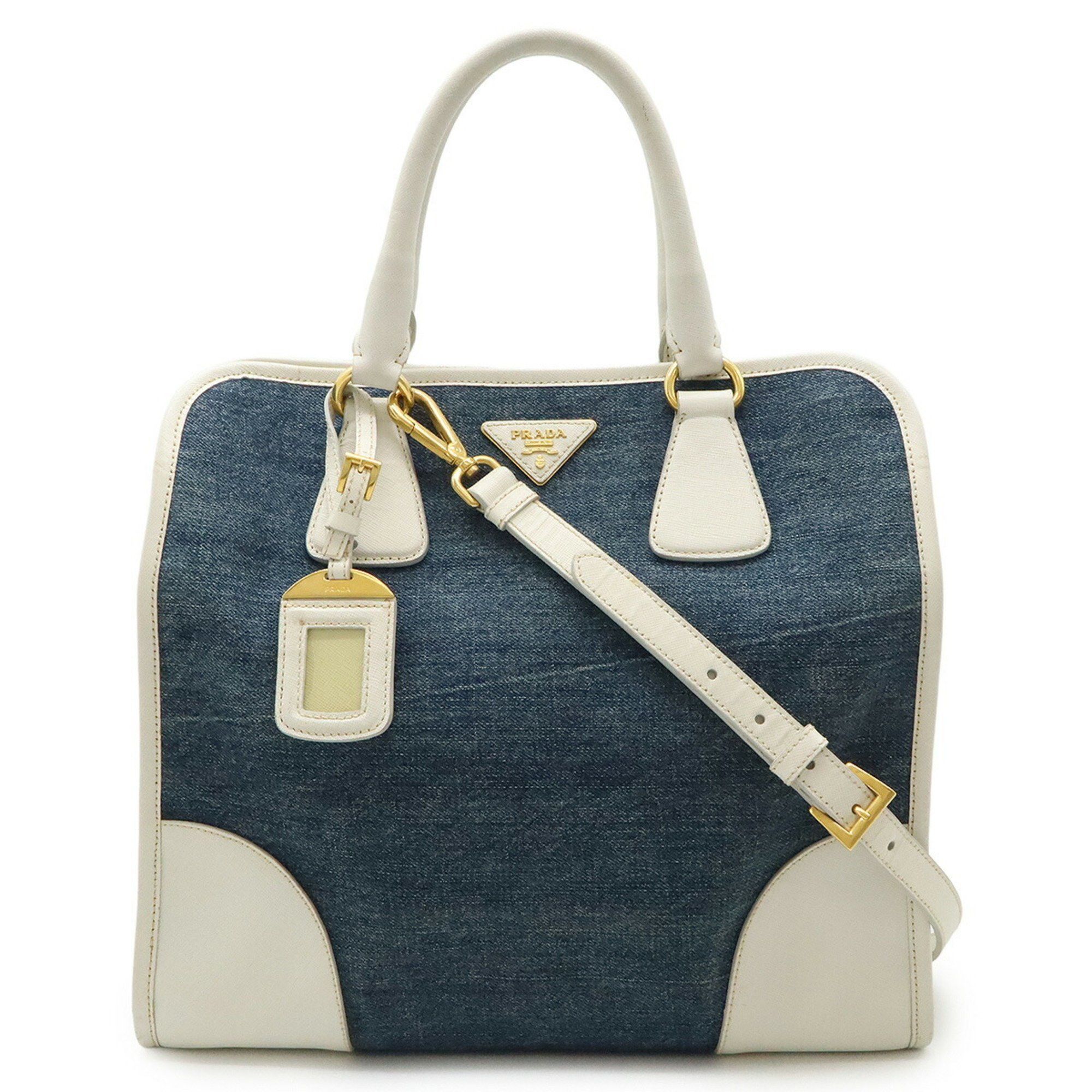 Hindi Typing Small Cotton Canvas Tote Prada Prada Triangle Handbag Tote Bag  Shoulder Denim Leather Blue White