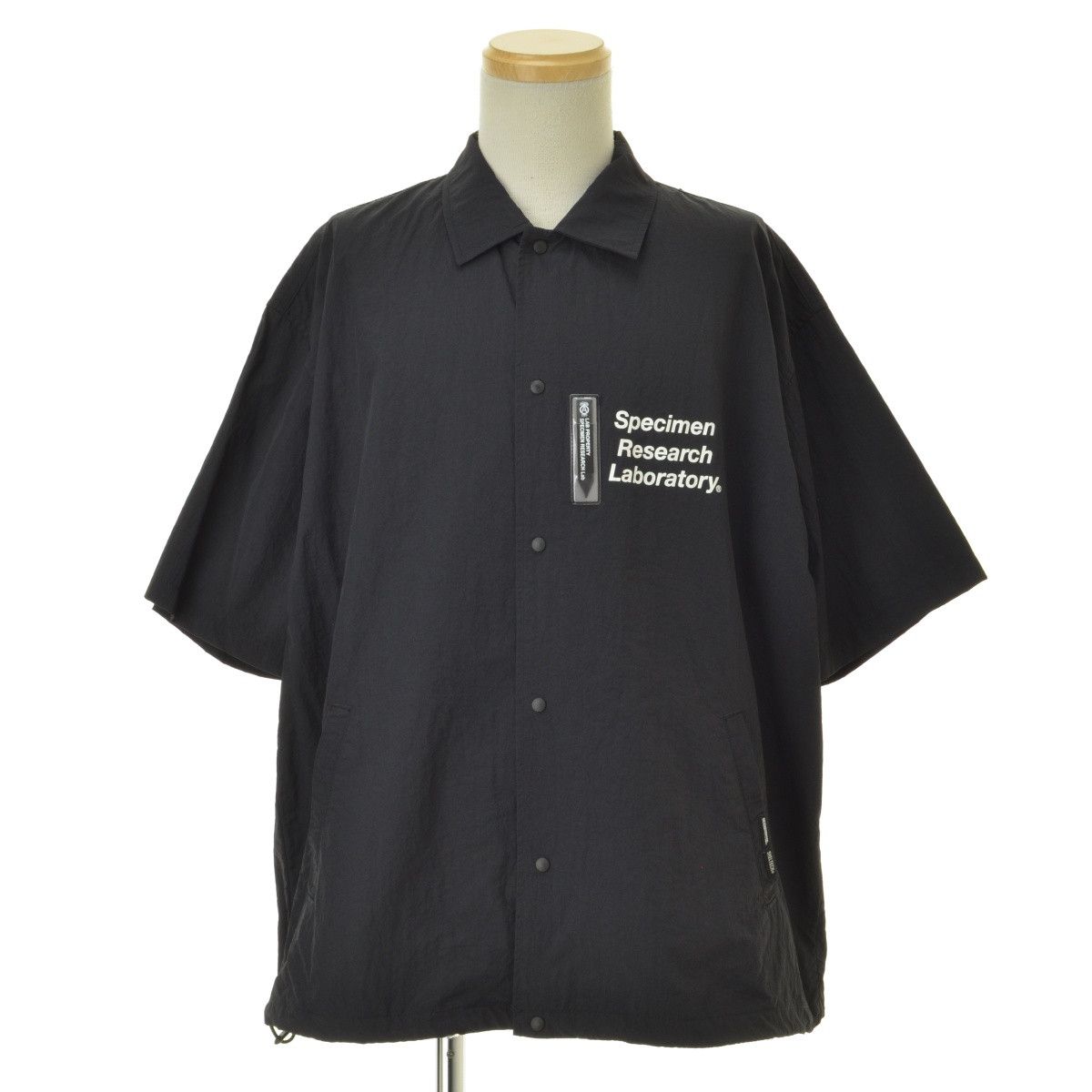Shirt short sleeve string hem button up inseam pocket Black