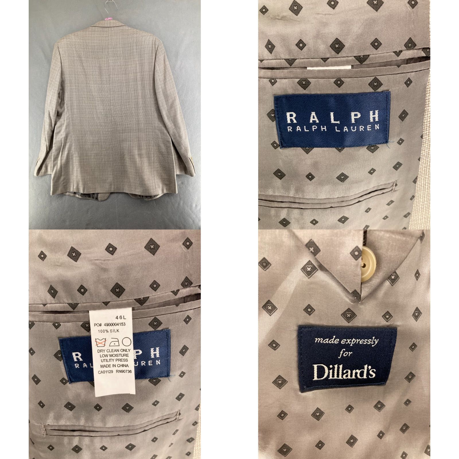 Ralph Lauren Lauren Ralph Lauren Men's Suit Jacket 46L Beige Silk Classic Regular Fit Size 46R - 8 Thumbnail