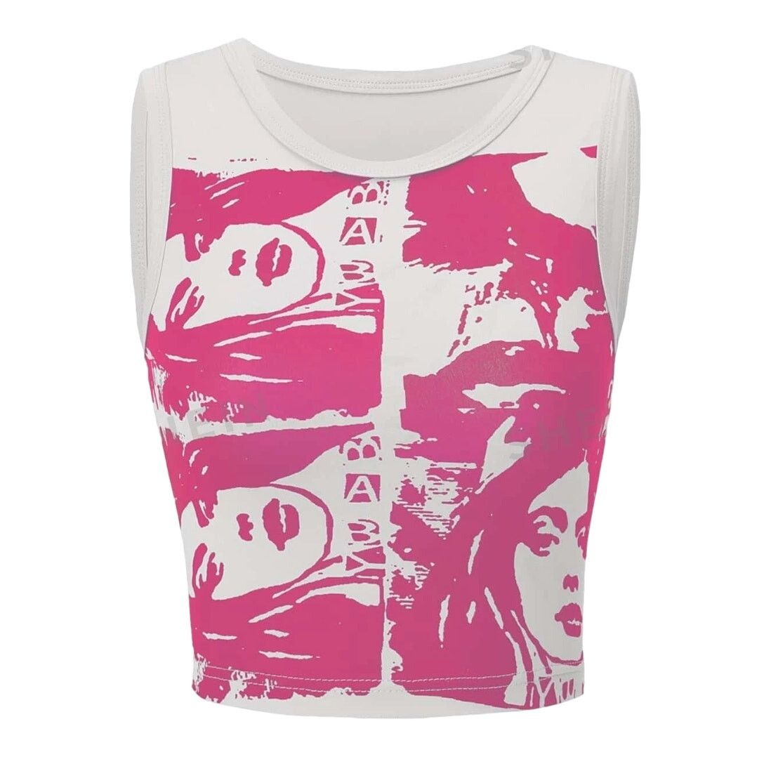 Shein Figure Graphic Tank Top in White/Pink, Size XS Size XS / US 0-2 / IT 36-38 - 1 Preview