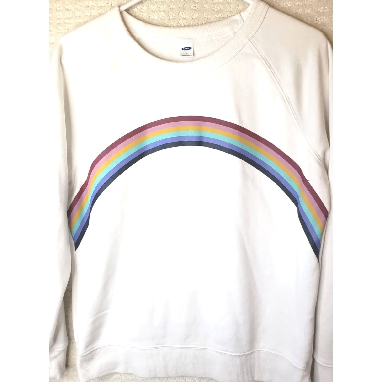 Old Navy Old Navy Sweatshirt Rainbow White Crew Neck Long Sleeve Pullover Womens S Size S / US 4 / IT 40 - 2 Thumbnail