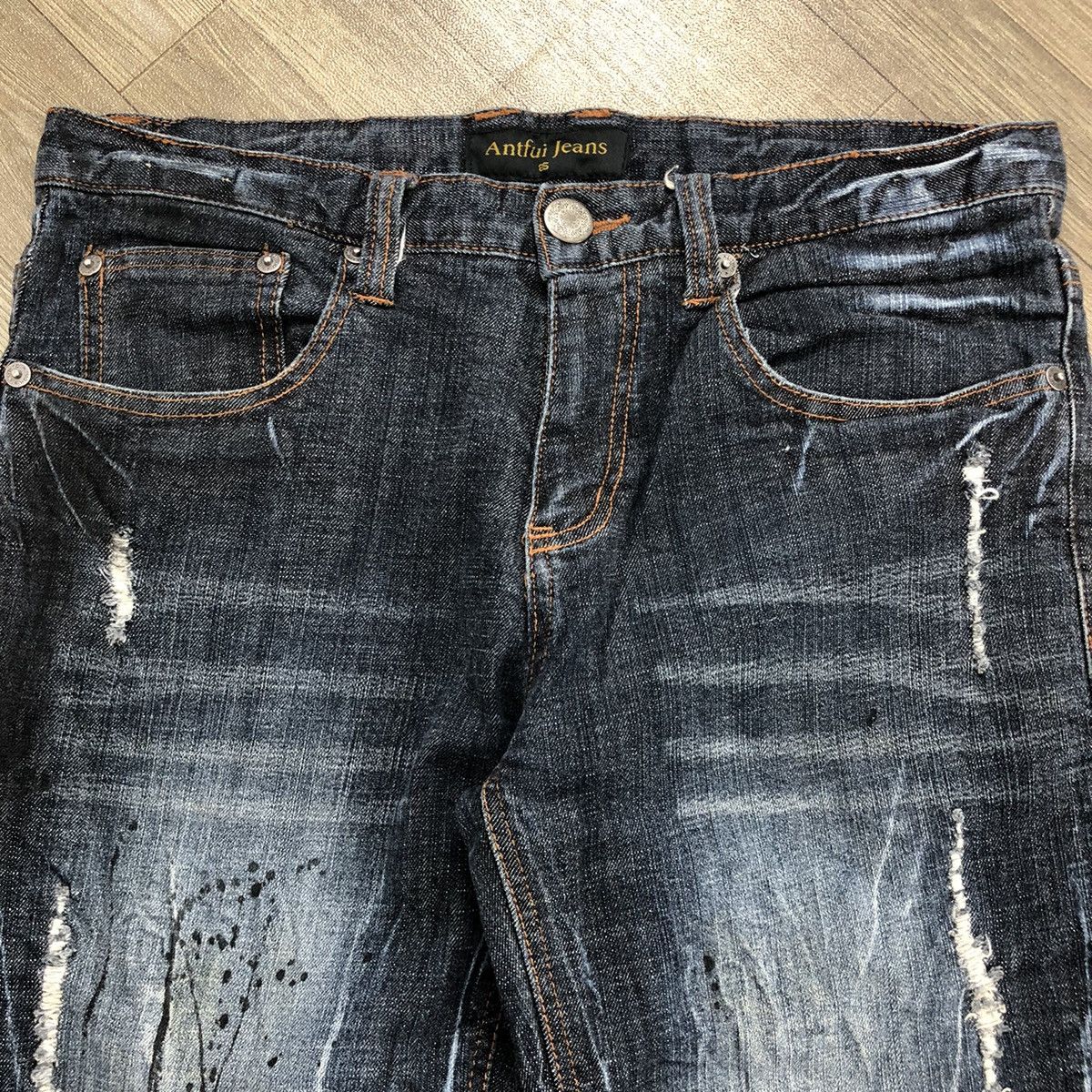 Japanese Brand 2000s Antfui Distressed Painted Lgb Goa Bootcut Flared Jeans Size US 28 / EU 44 - 9 Thumbnail