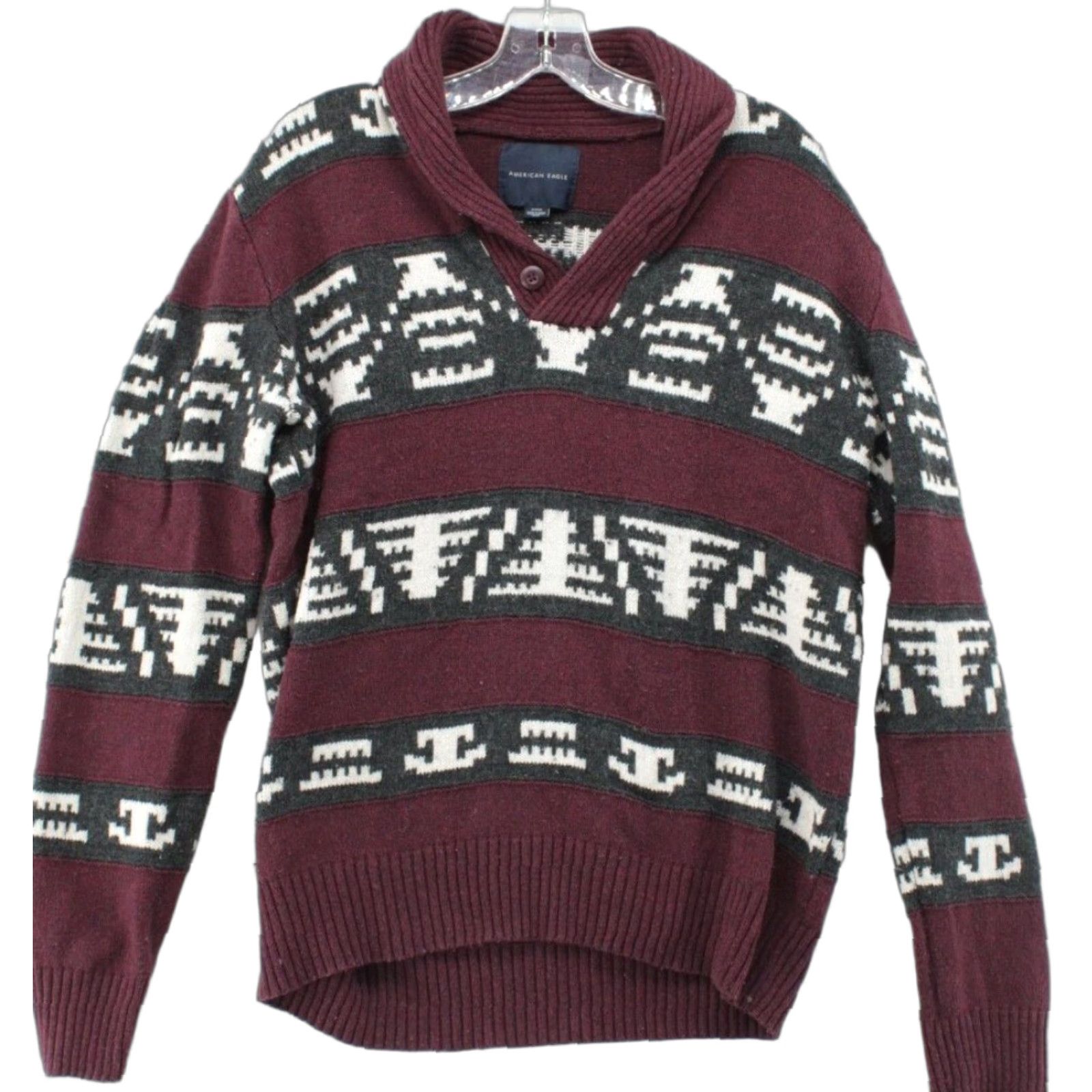 American Eagle Outfitters American Eagle Outfitters Sweater Men M Maroon Cowl Neck Aztec Button Pullover Y2K Mens Size US M / EU 48-50 / 2 - 1 Thumbnail