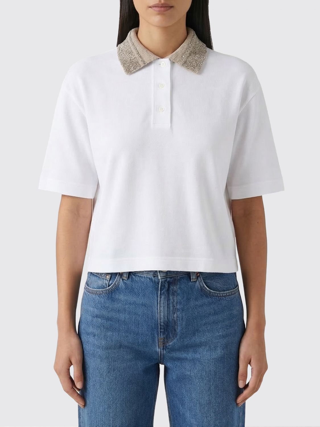 Brunello Cucinelli Brunello Cucinelli Polo Shirt Woman White Size XS / US 0-2 / IT 36-38 - 1 Thumbnail