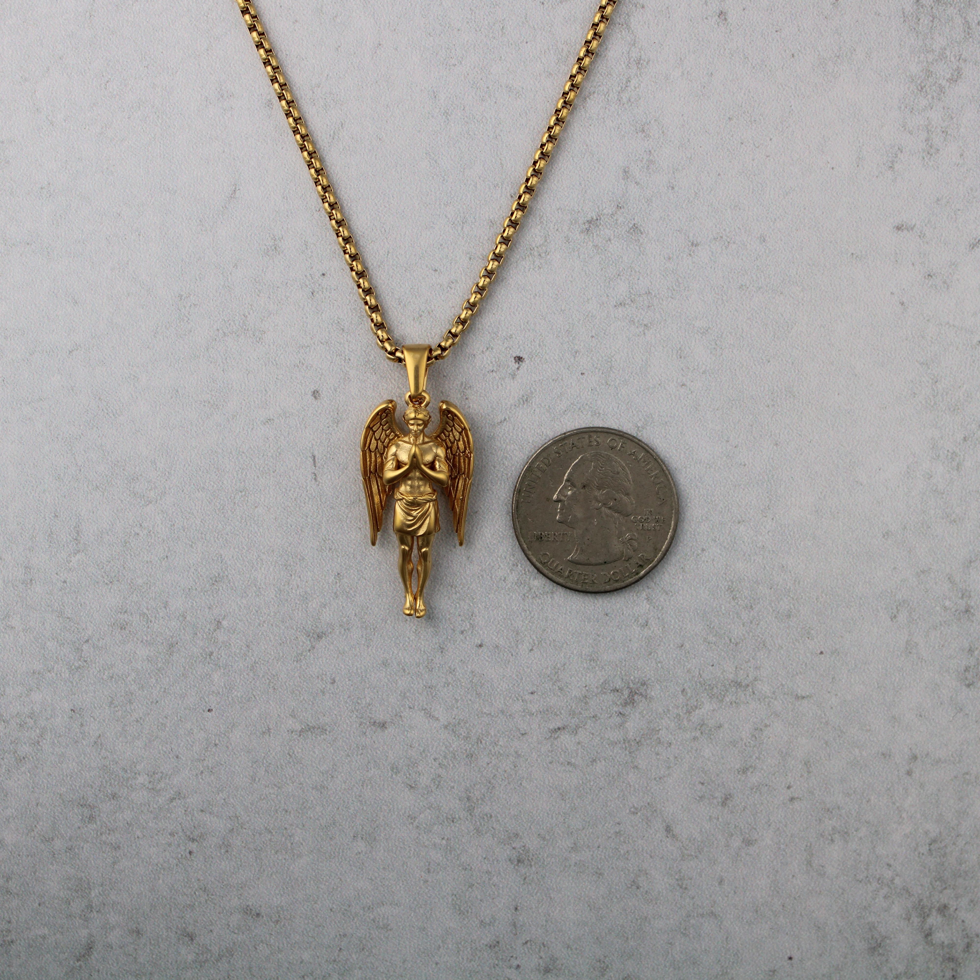 Jewelry Gold Guardian Angel Pendant Chain Necklace Size ONE SIZE - 6 Thumbnail