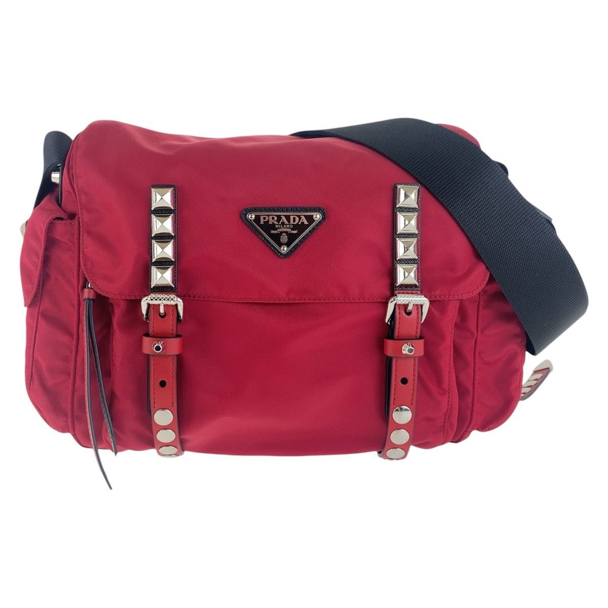 Prada Prada Tessuto Triangle Logo Plate Nylon Shoulder Bag Others Crossbody Bag in Red, Men's