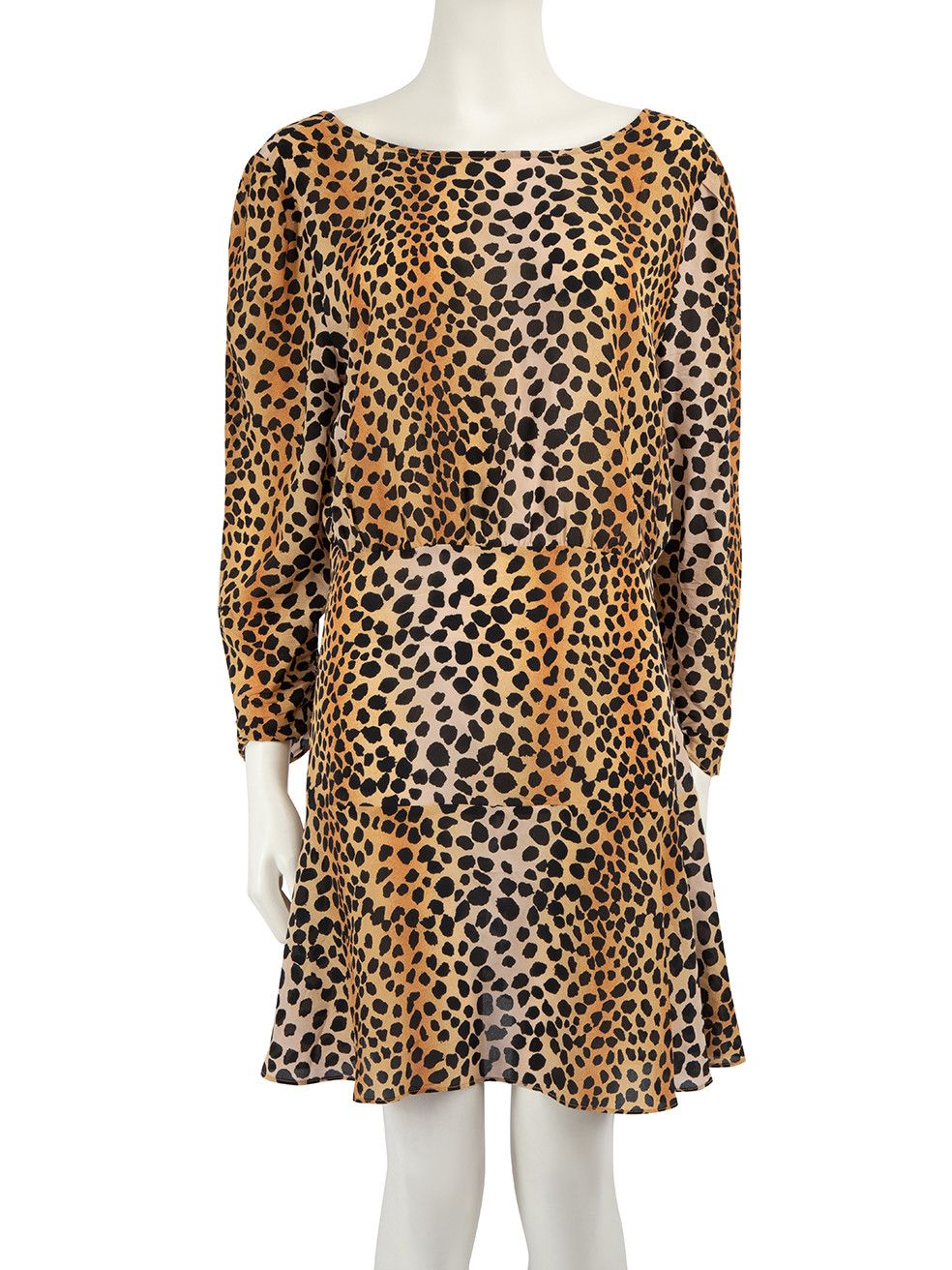 image of Rixo Brown Silk Leopard Long Sleeve Mini Dress, Women's (Size XL)