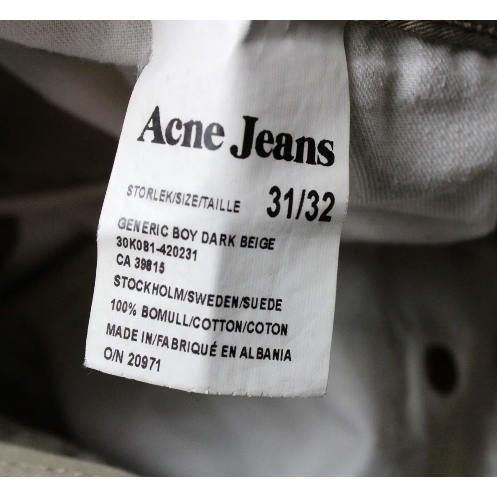 Vintage ACNE JEANS Trousers Men W31/L32 Button Fly Brown Dark Beige Regular Cotton Size US 31 - 6 Thumbnail