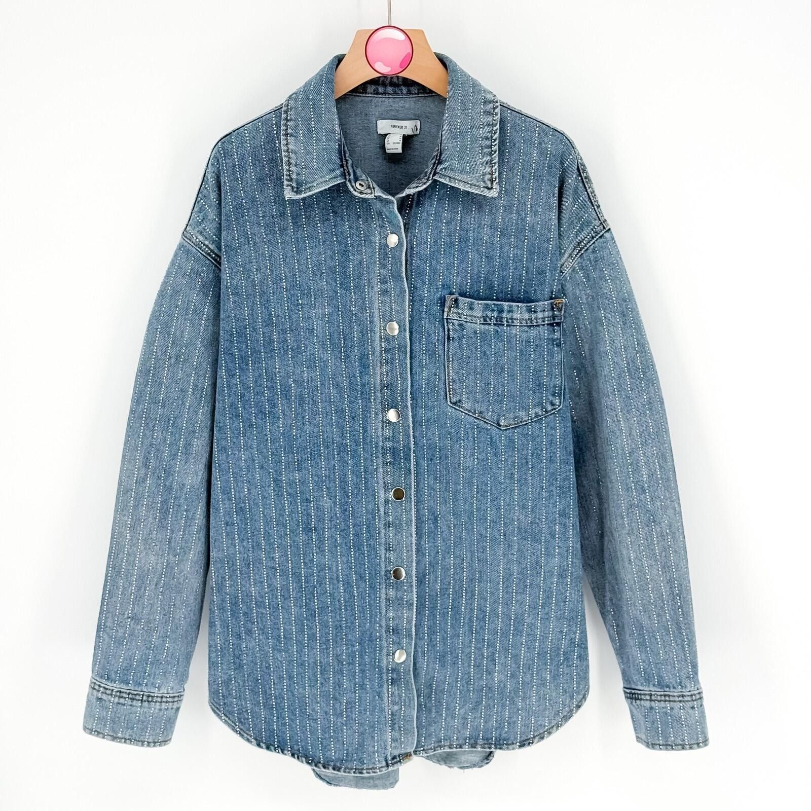 Forever 21 Forever 21 Denim Shirt Rhinestone Y2K Button Up Women M Size M / US 6-8 / IT 42-44 - 1 Thumbnail