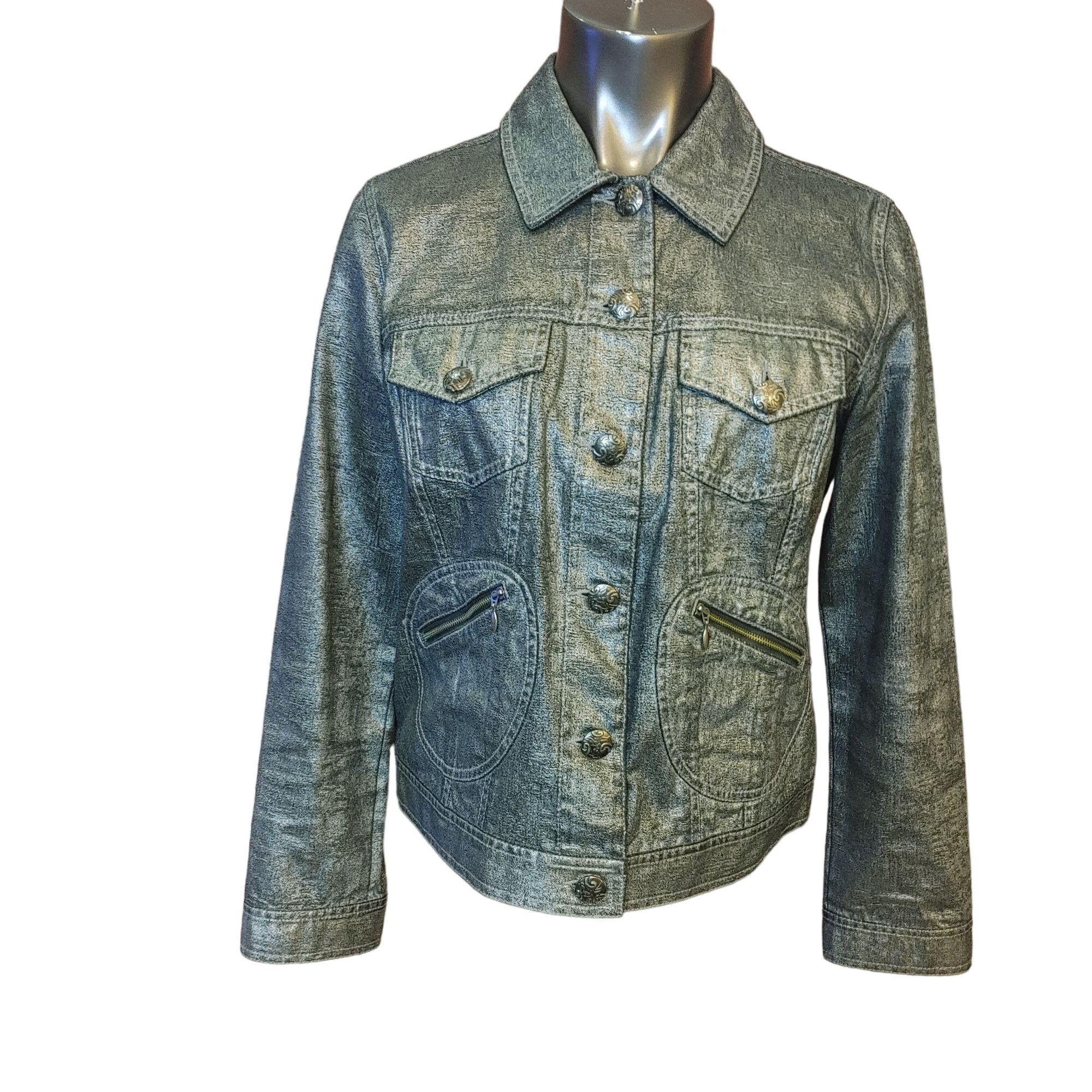Chicos CHICOS Womens 1/M Black Gold Denim Decorative Button Front P Size M / US 6-8 / IT 42-44 - 1 Thumbnail
