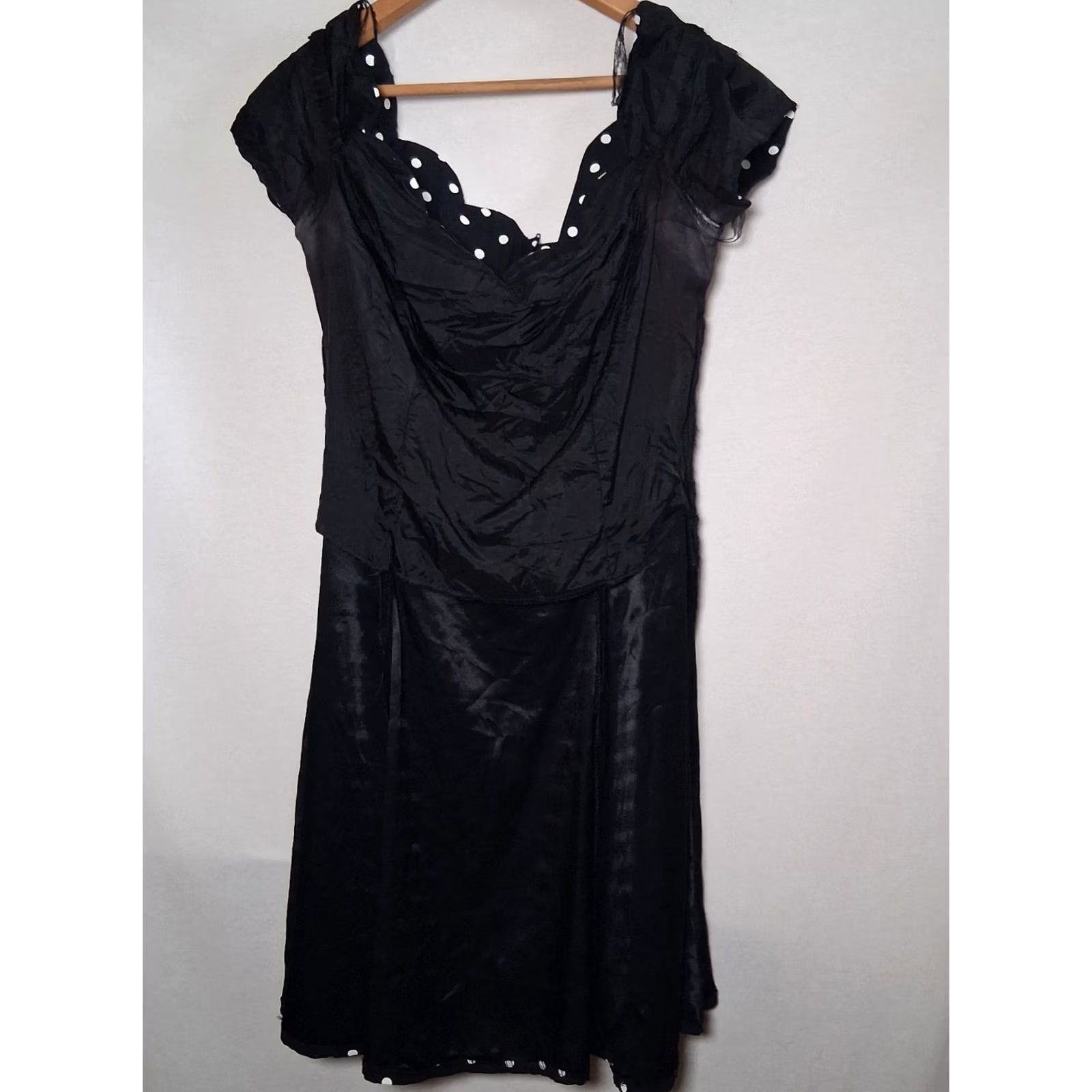 Vintage VINTAGE Roberta Dress XL Black Polka Dot Off Shoulder Scalloped Pinup 90s Size XL / US 12-14 / IT 48-50 - 6 Thumbnail