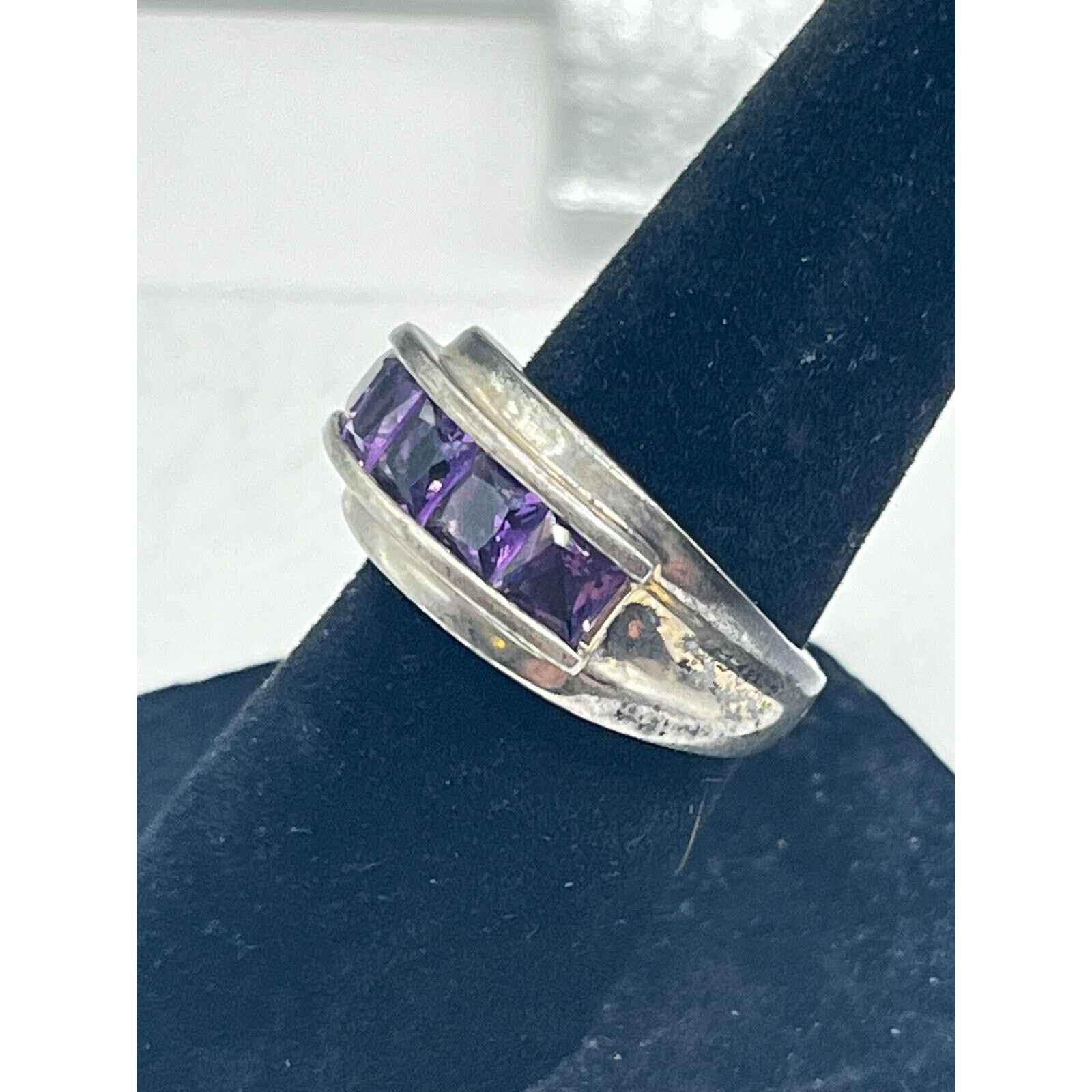 Sterling Silver Amethyst Ring Sterling Silver Estate Size 5 Channel Set Band Size ONE SIZE - 1 Thumbnail