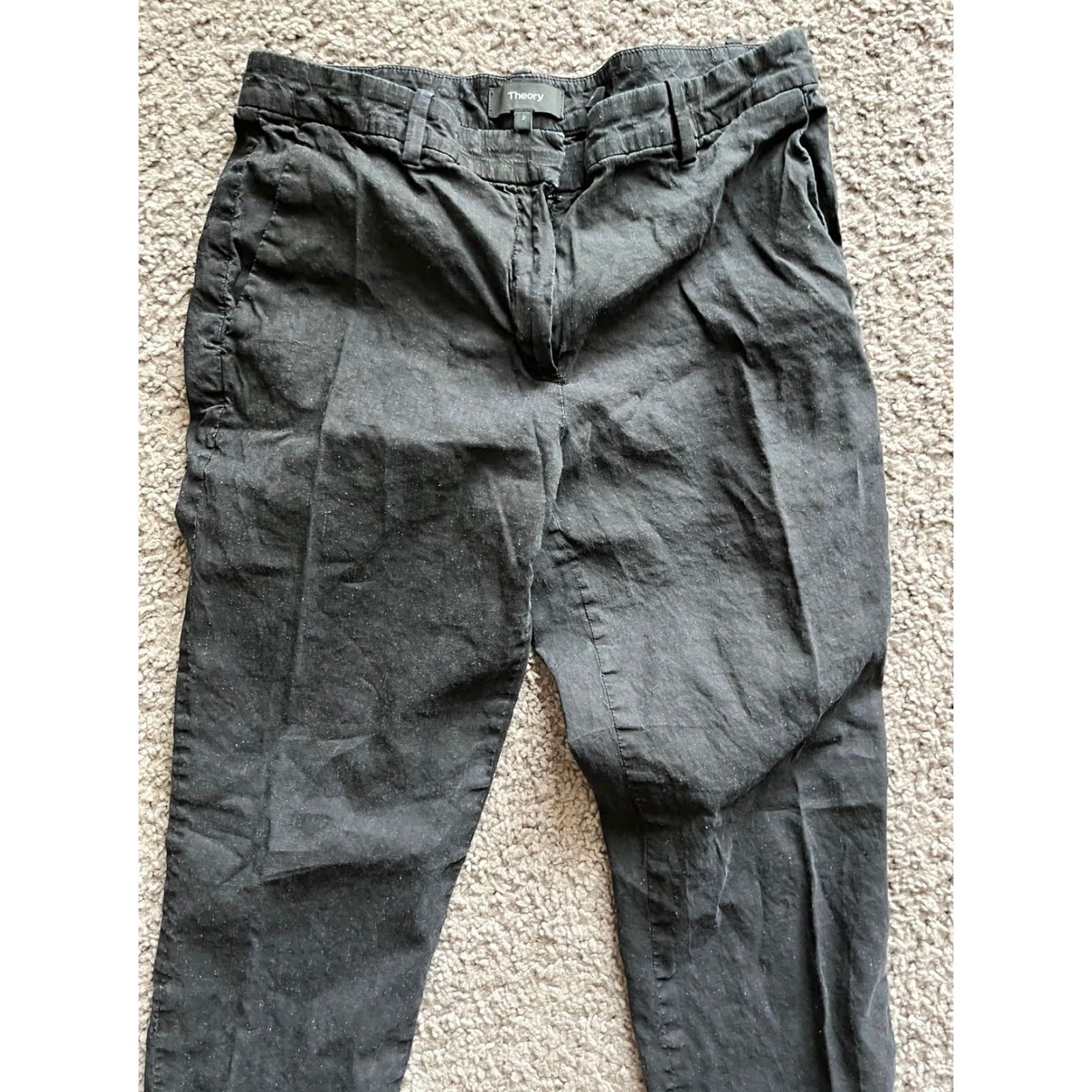 Theory Theory Black Linen Blend Pull On Ankle Pants Women's Size 2 Elastic Waist Casual Classic Size 26" / US 2 / IT 38 - 2 Thumbnail